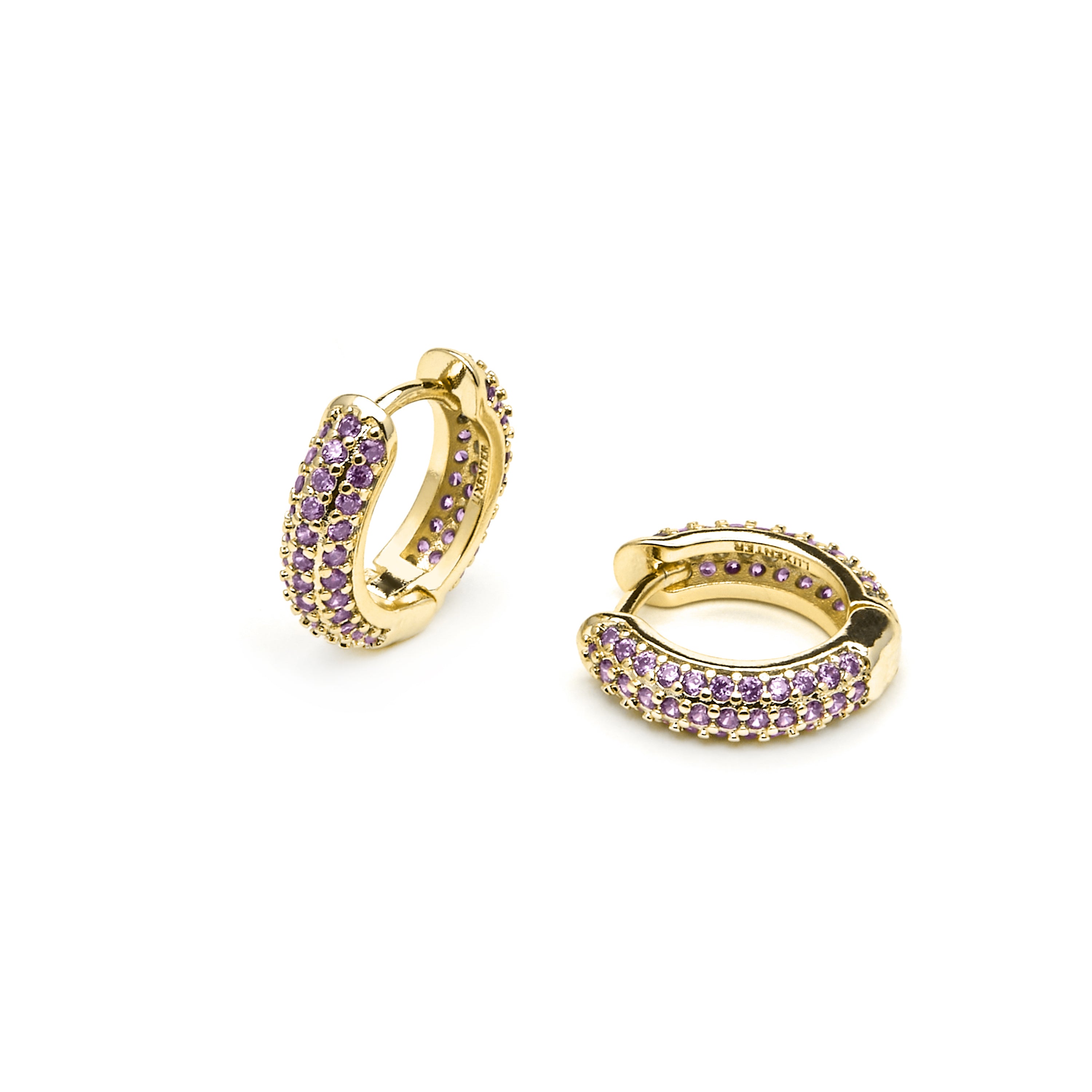 Pendientes de 9mm de diámetro acabado Oro Amarillo de 18k con circonita Amatista - Lesratll