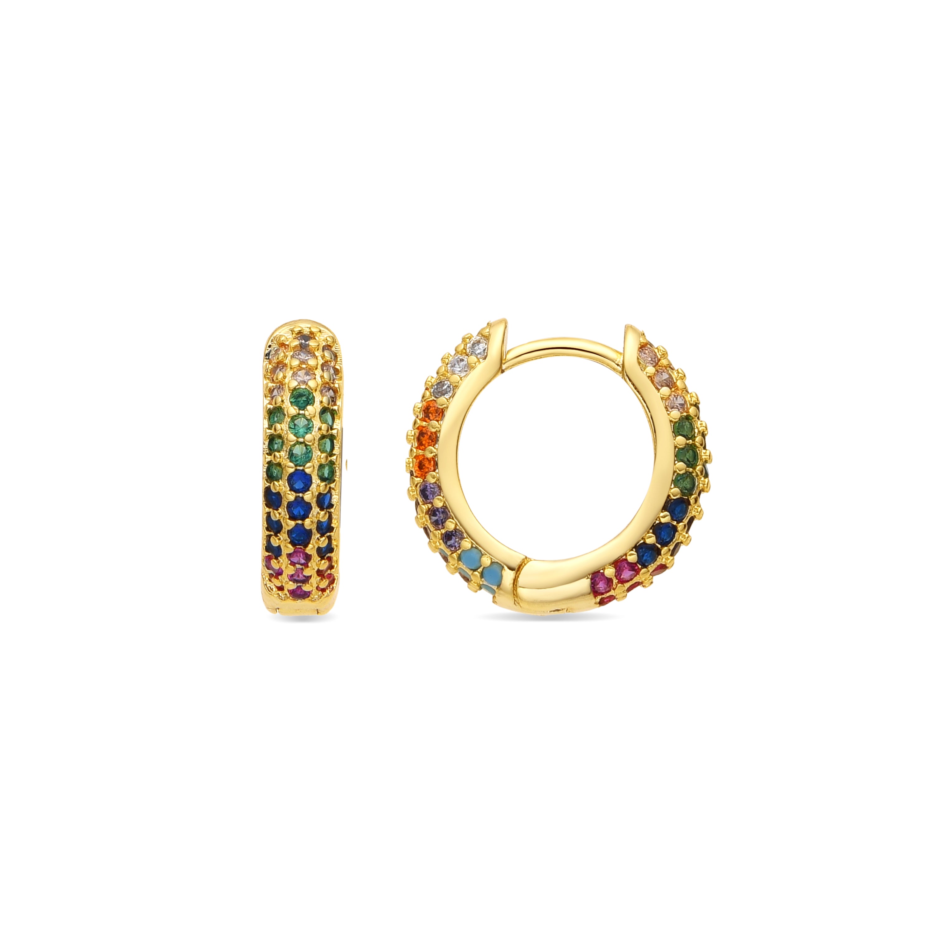 9mm diameter earrings with 18k yellow gold finish and multicolor cubic zirconia - Lesrat