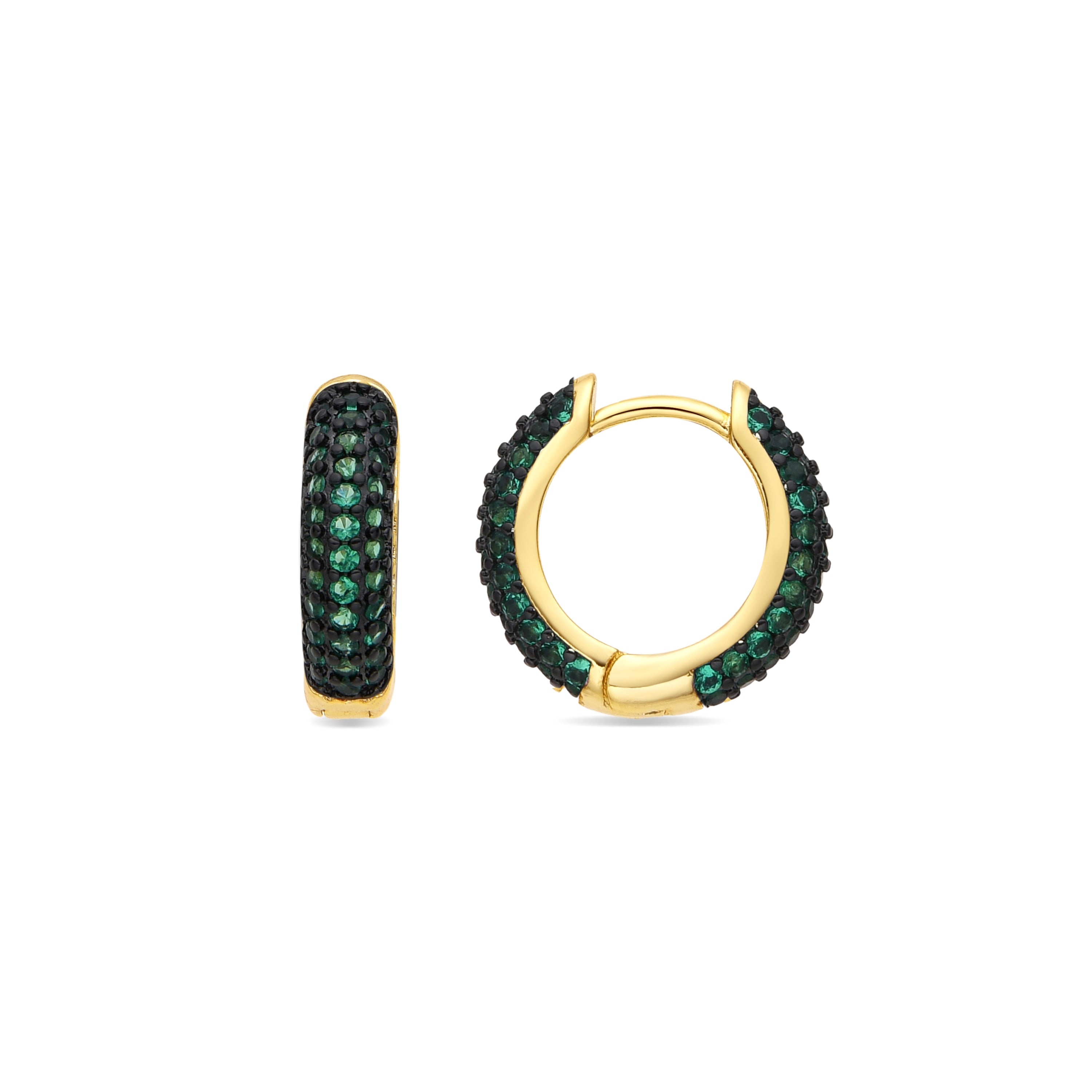 Boucles d'oreilles de 9mm de diamètre finition Or Jaune 18k avec Zircone Émeraude - Lesrat