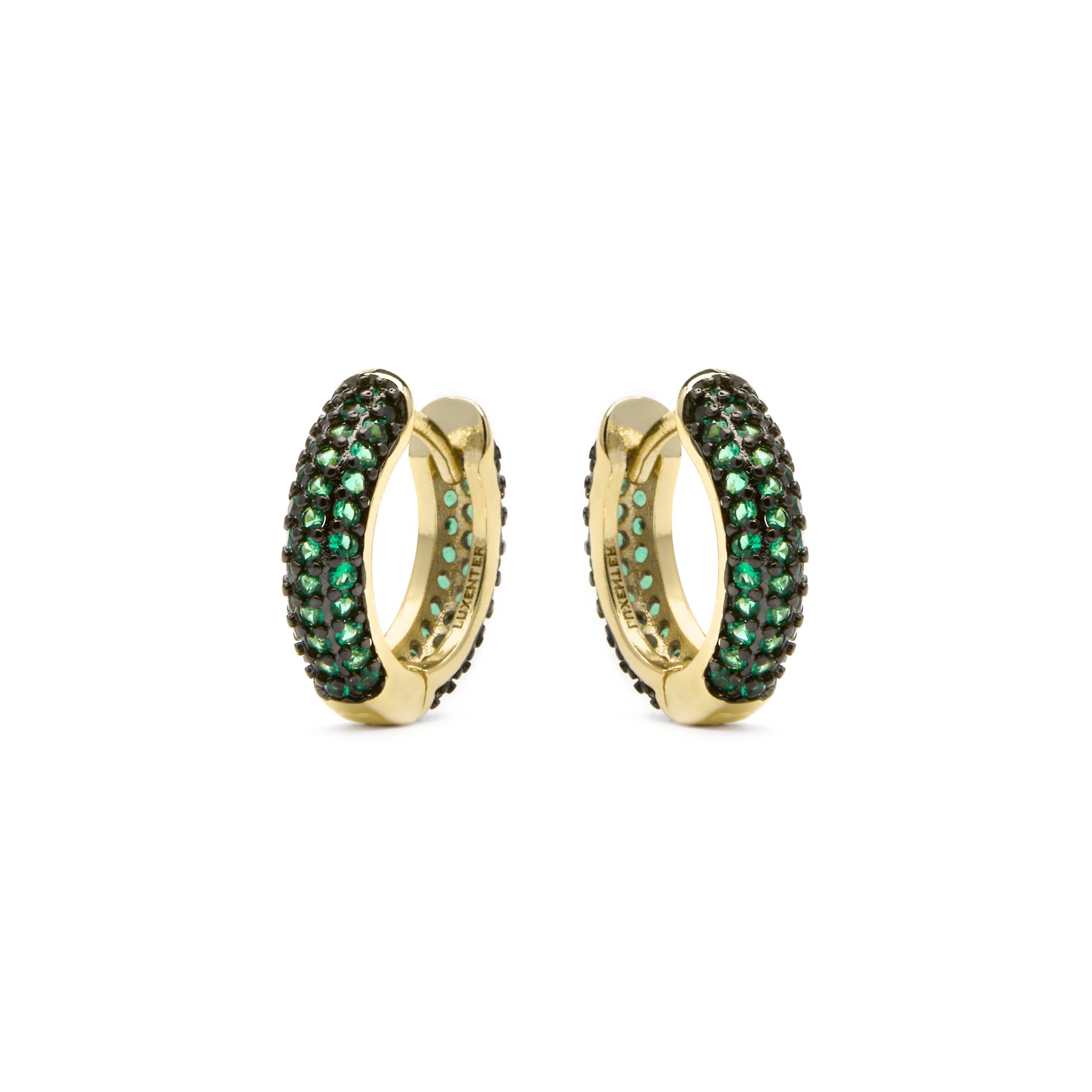 9mm diameter earrings 18k Yellow Gold finish with Emerald Cubic Zirconia - Lesrat