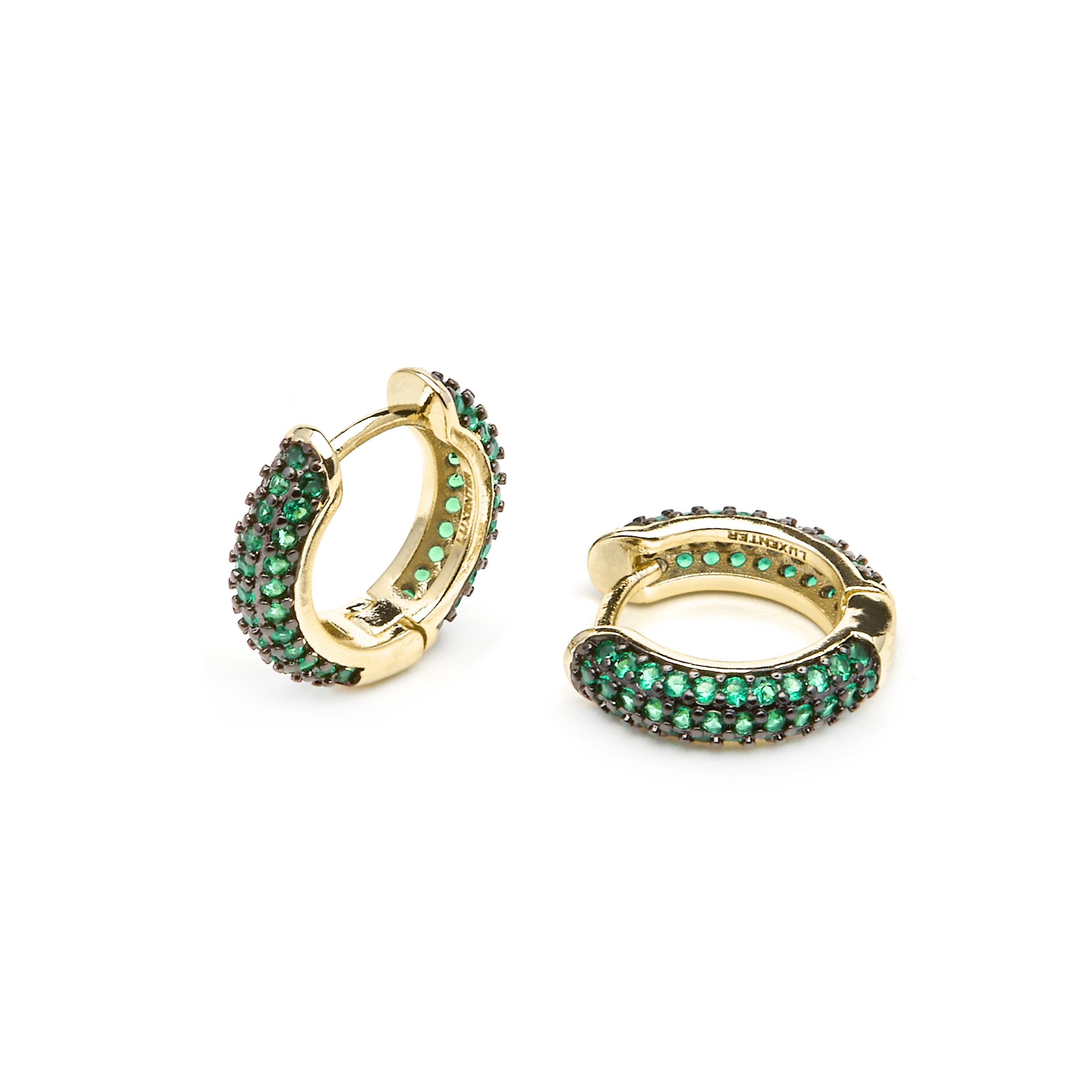 9mm diameter earrings 18k Yellow Gold finish with Emerald Cubic Zirconia - Lesrat