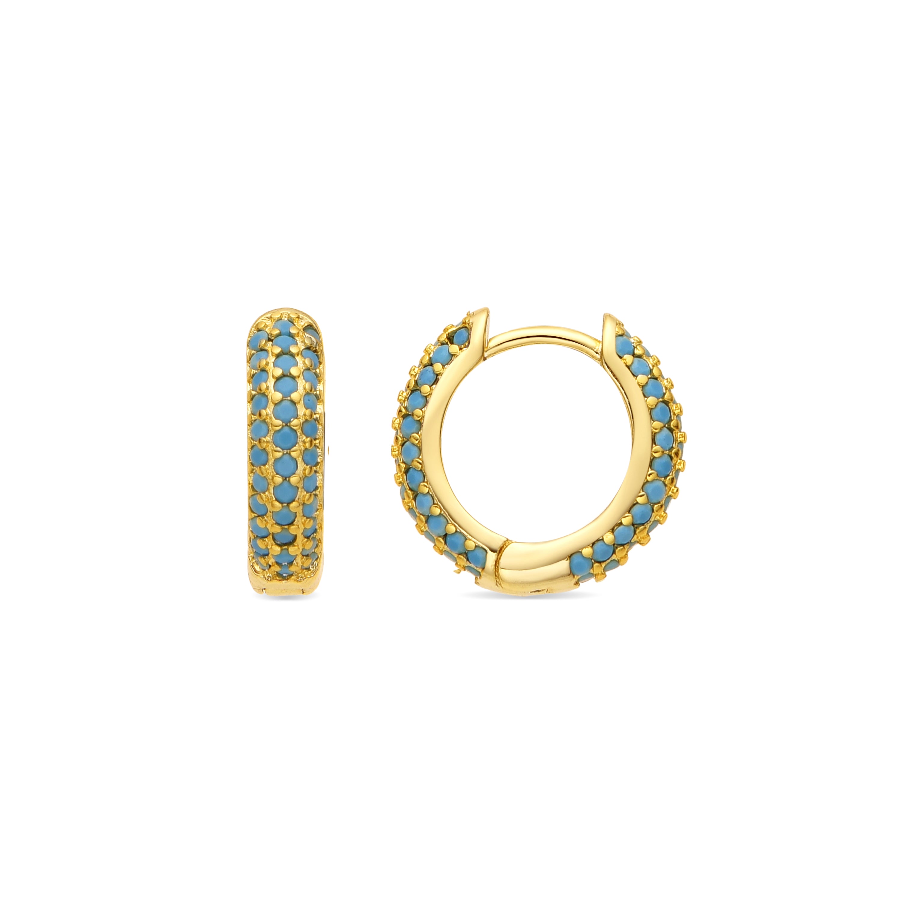 Boucles d'oreilles de 9mm de diamètre finition Or Jaune 18k avec zircon Turquoise - Lesrat