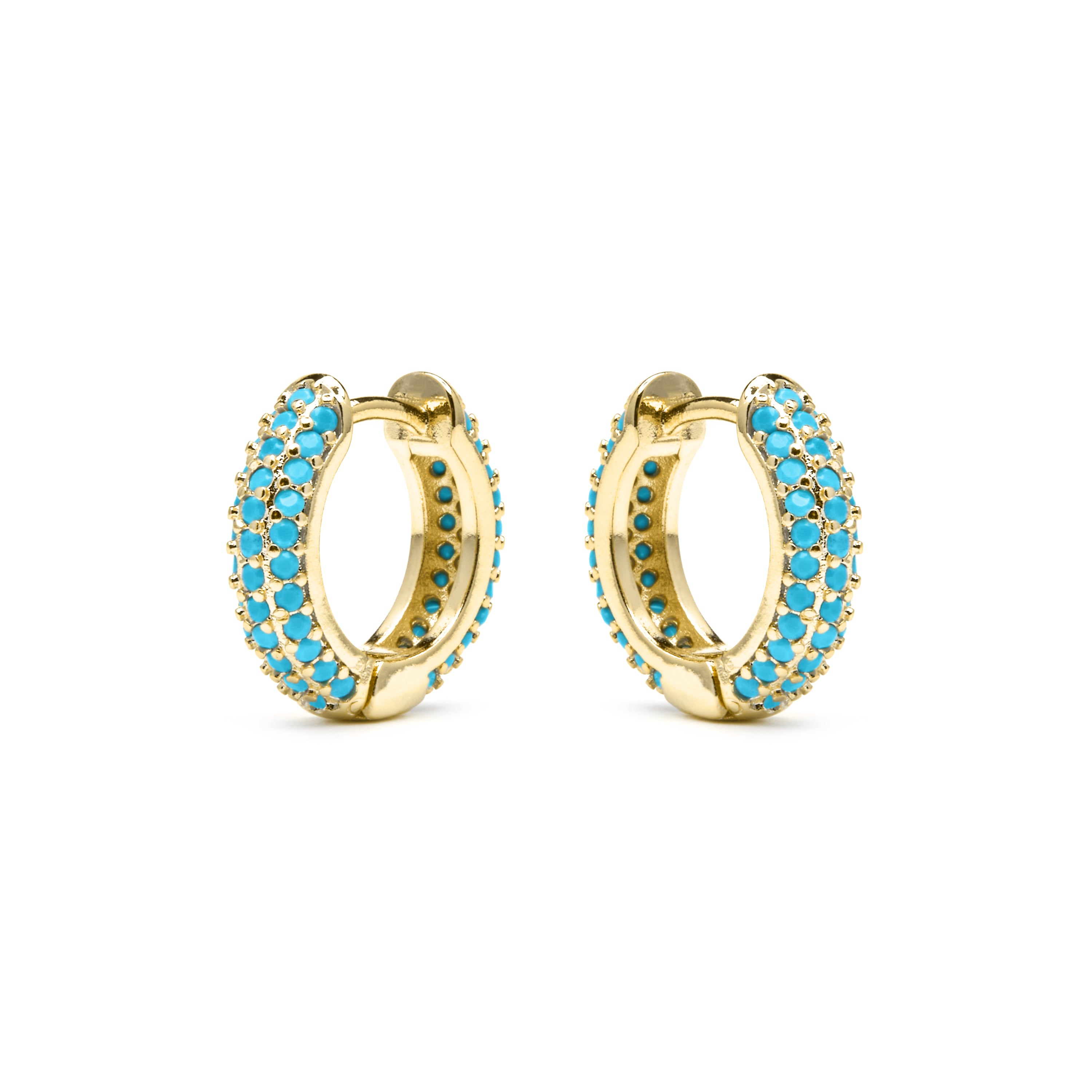 Boucles d'oreilles de 9mm de diamètre finition Or Jaune 18k avec zircon Turquoise - Lesrat