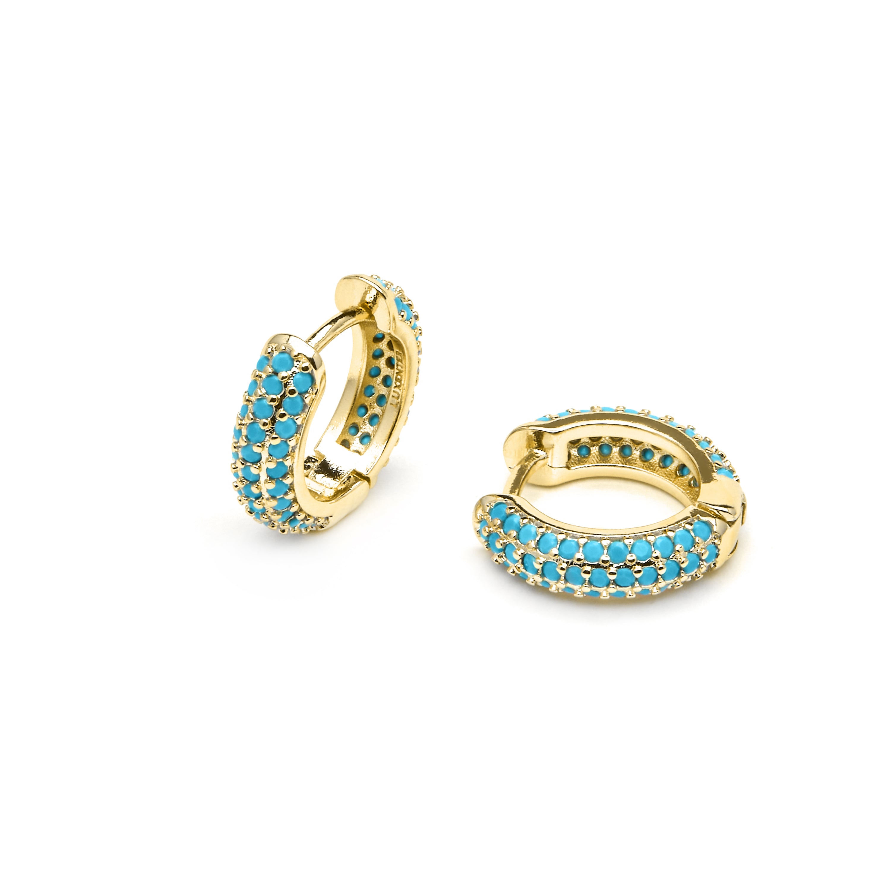 Boucles d'oreilles de 9mm de diamètre finition Or Jaune 18k avec zircon Turquoise - Lesrat