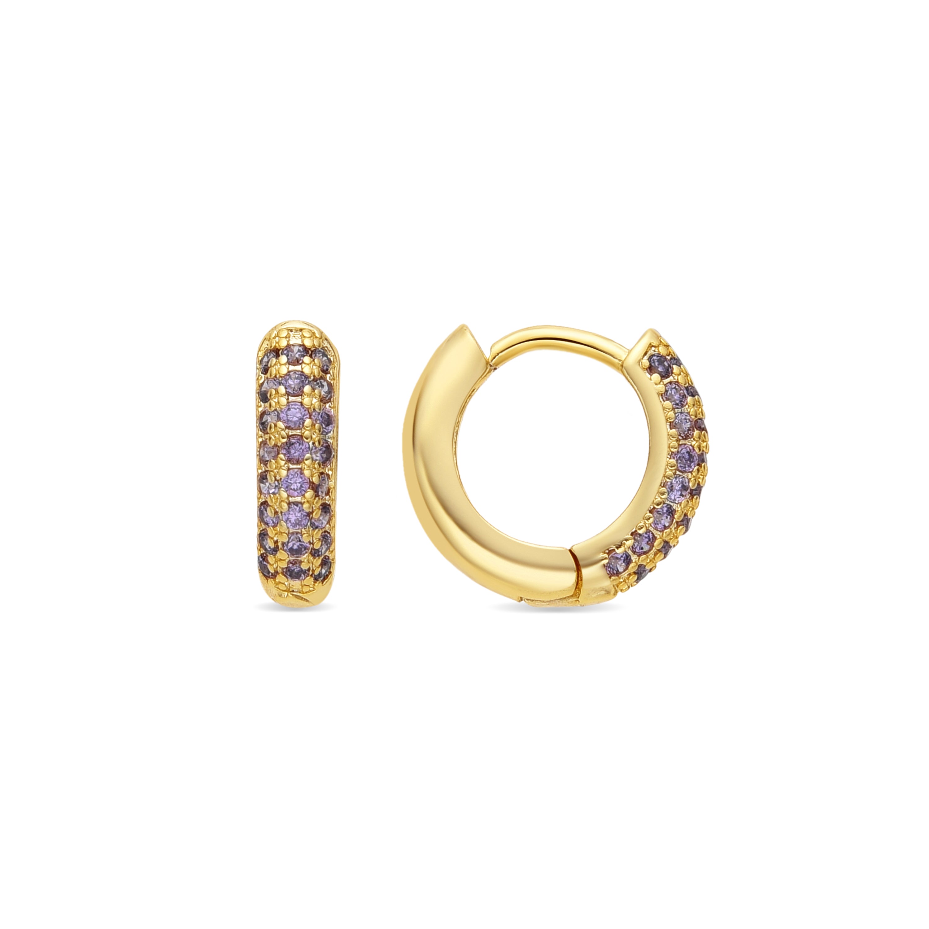 Boucles d'oreilles de 9mm de diamètre finition Or Jaune 18k avec zircon Améthyste - Krax