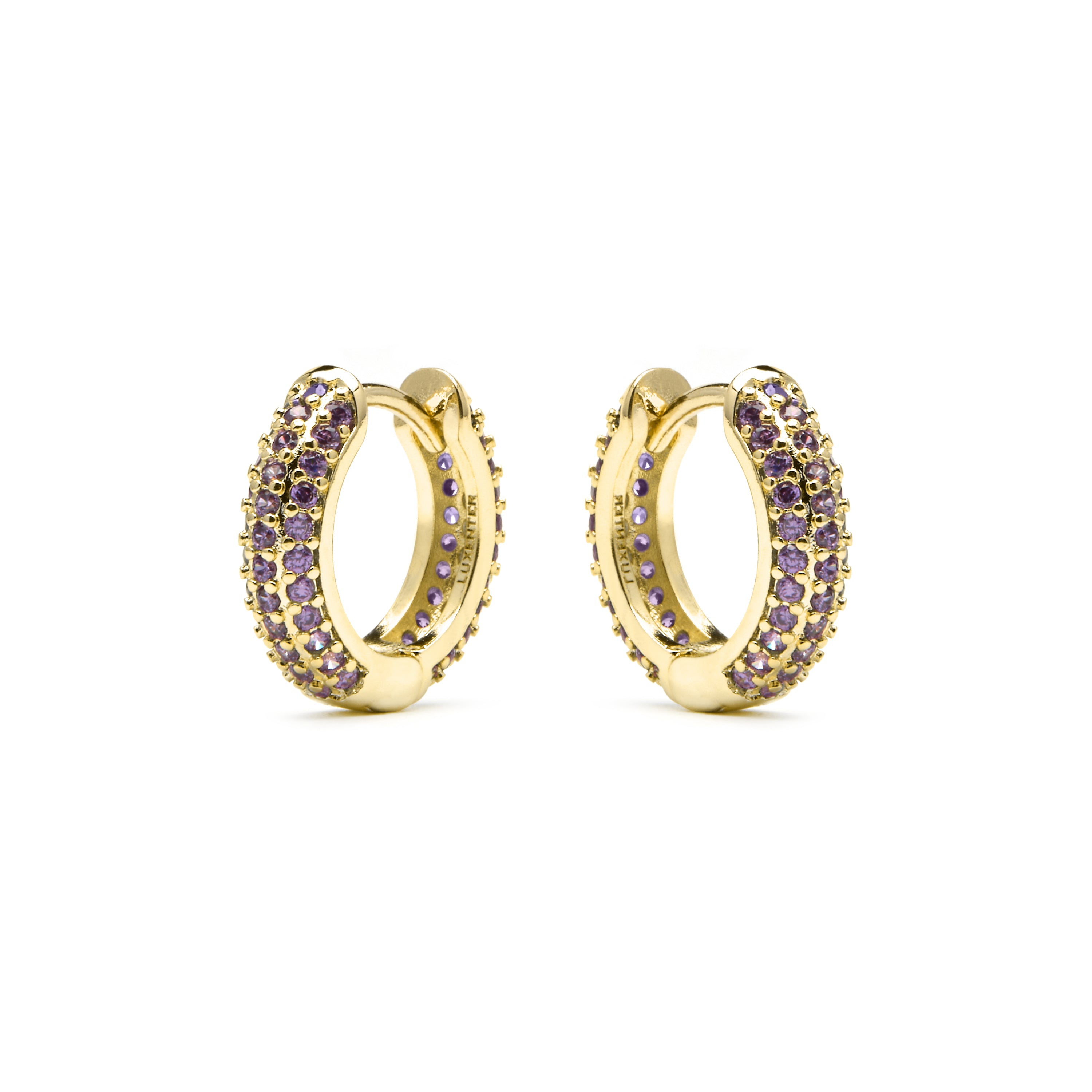 Boucles d'oreilles de 9mm de diamètre finition Or Jaune 18k avec zircon Améthyste - Krax