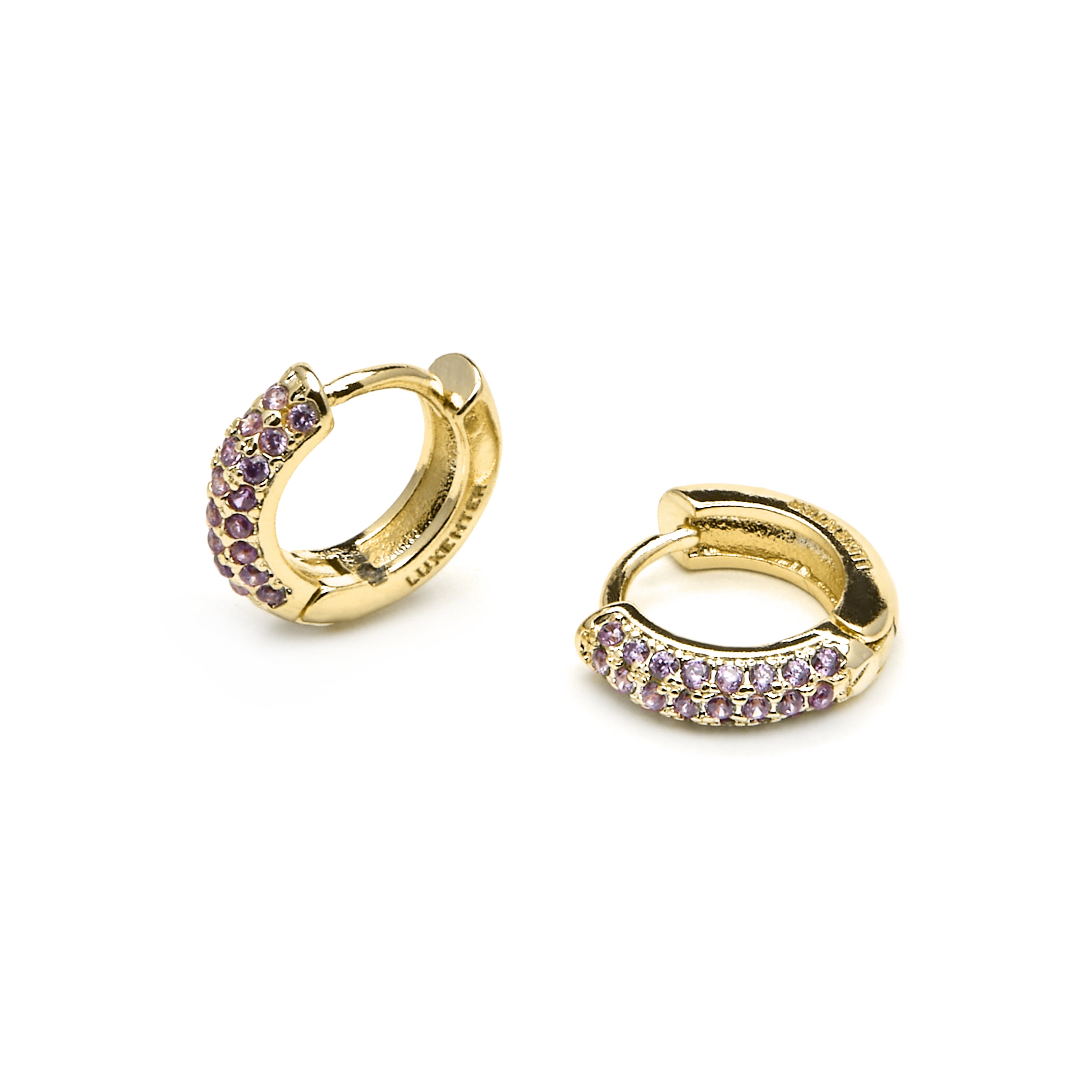 Boucles d'oreilles de 9mm de diamètre finition Or Jaune 18k avec zircon Améthyste - Krax