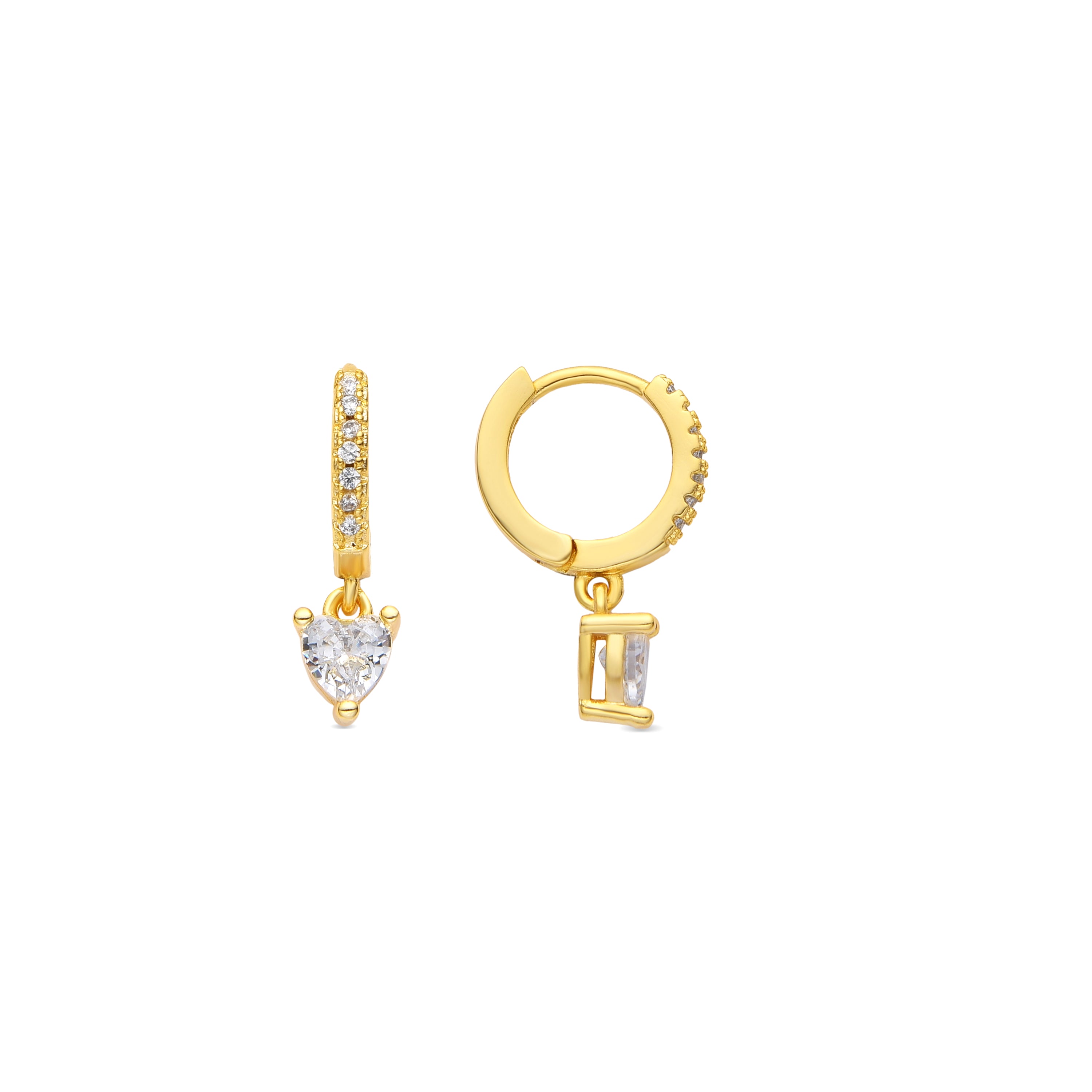 Brincos com acabamento em ouro amarelo de 18k e zircónia brilhante - Drasa