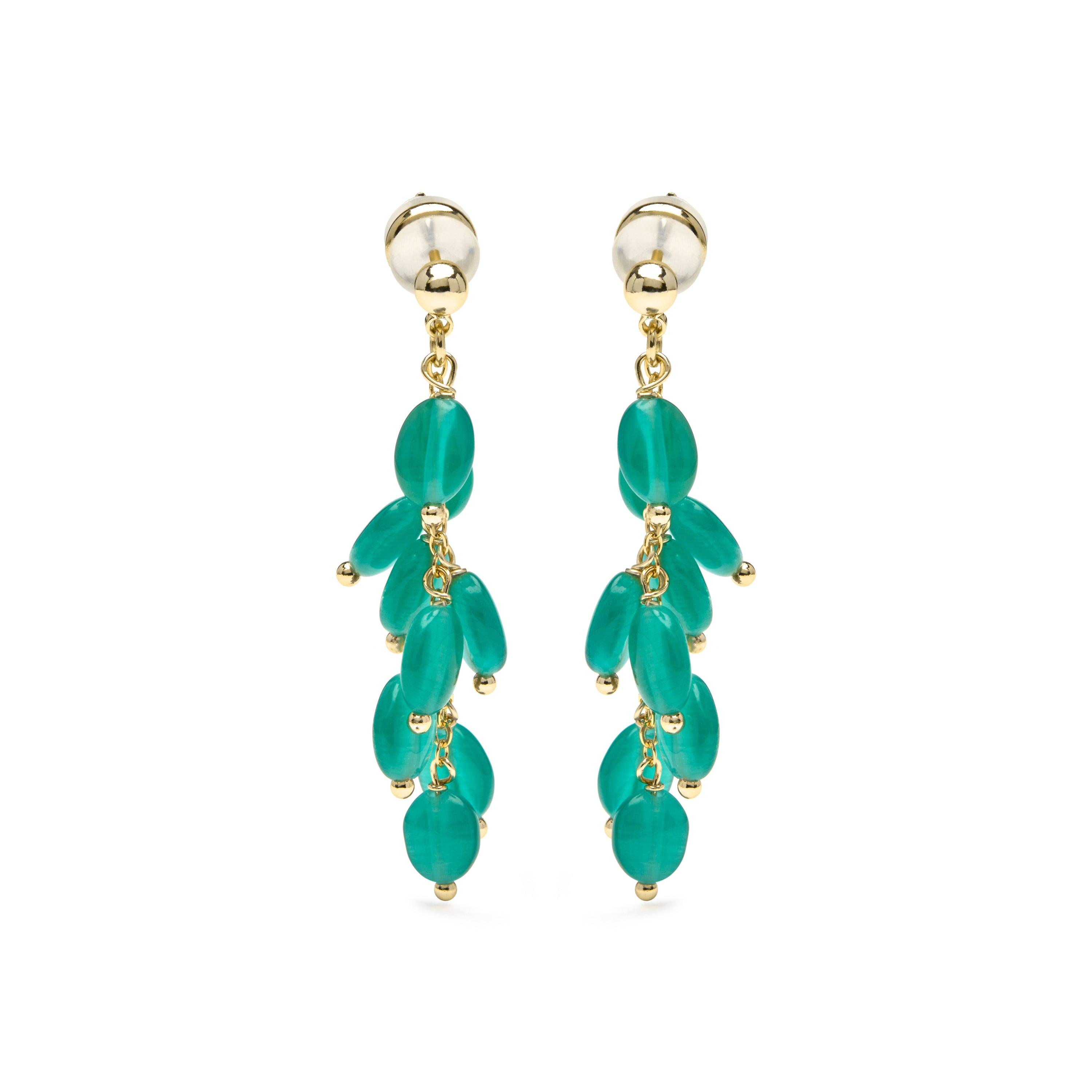 Pendientes acabado oro amarillo de 18k y Ojo de Gato Verde - Gorai
