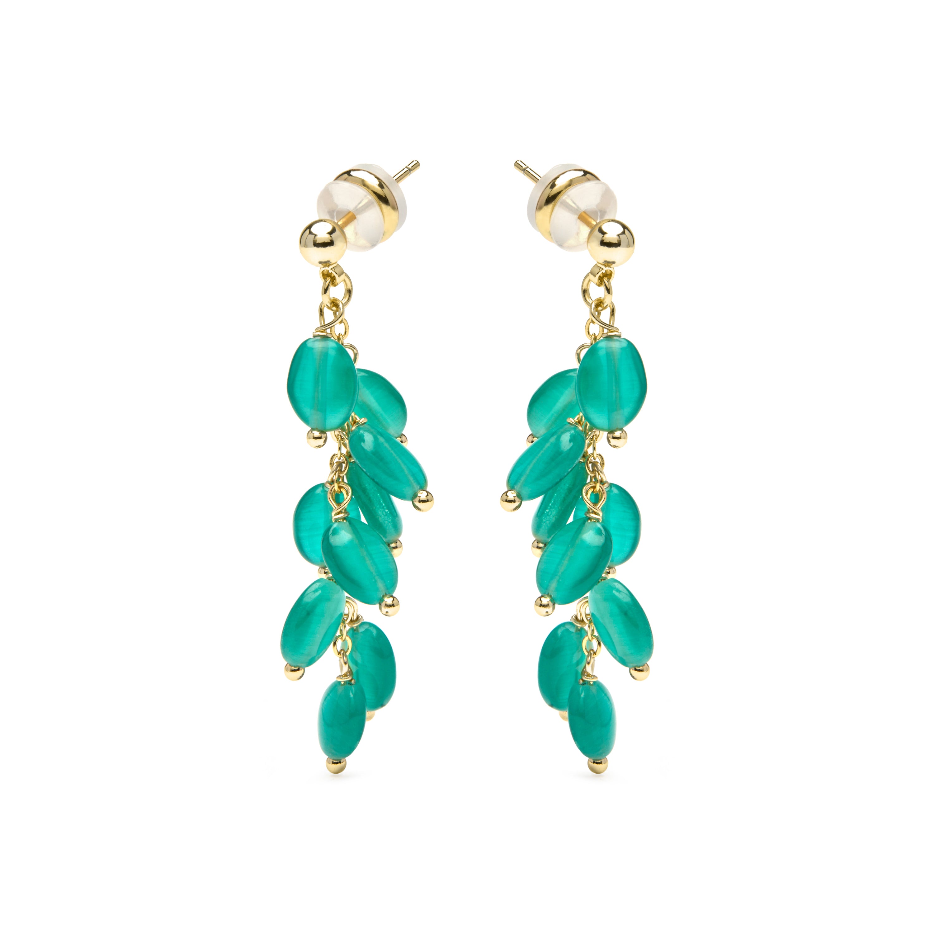 Pendientes acabado oro amarillo de 18k y Ojo de Gato Verde - Gorai