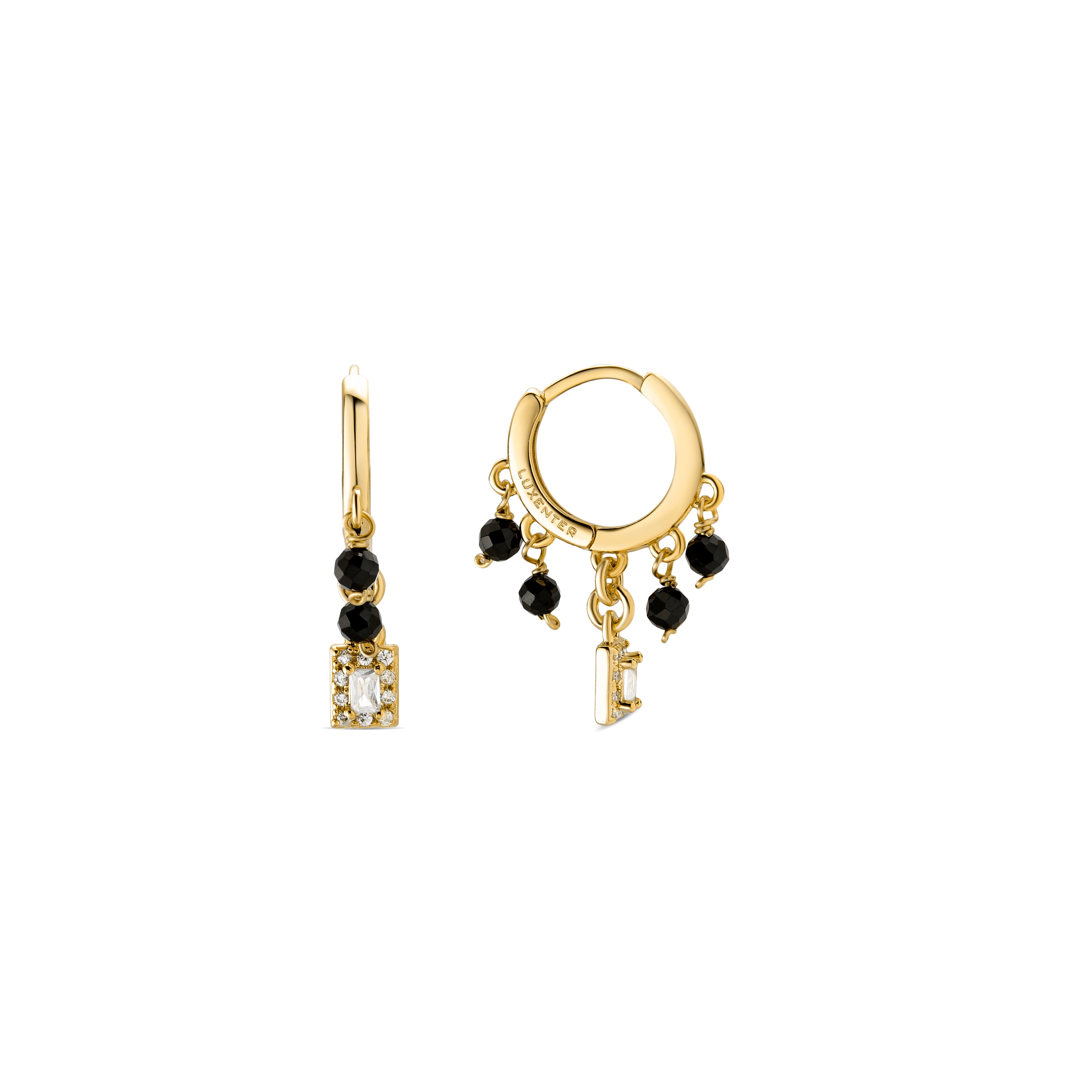 Boucles d'oreilles en agate noire finies en or jaune 18K - Ordzun