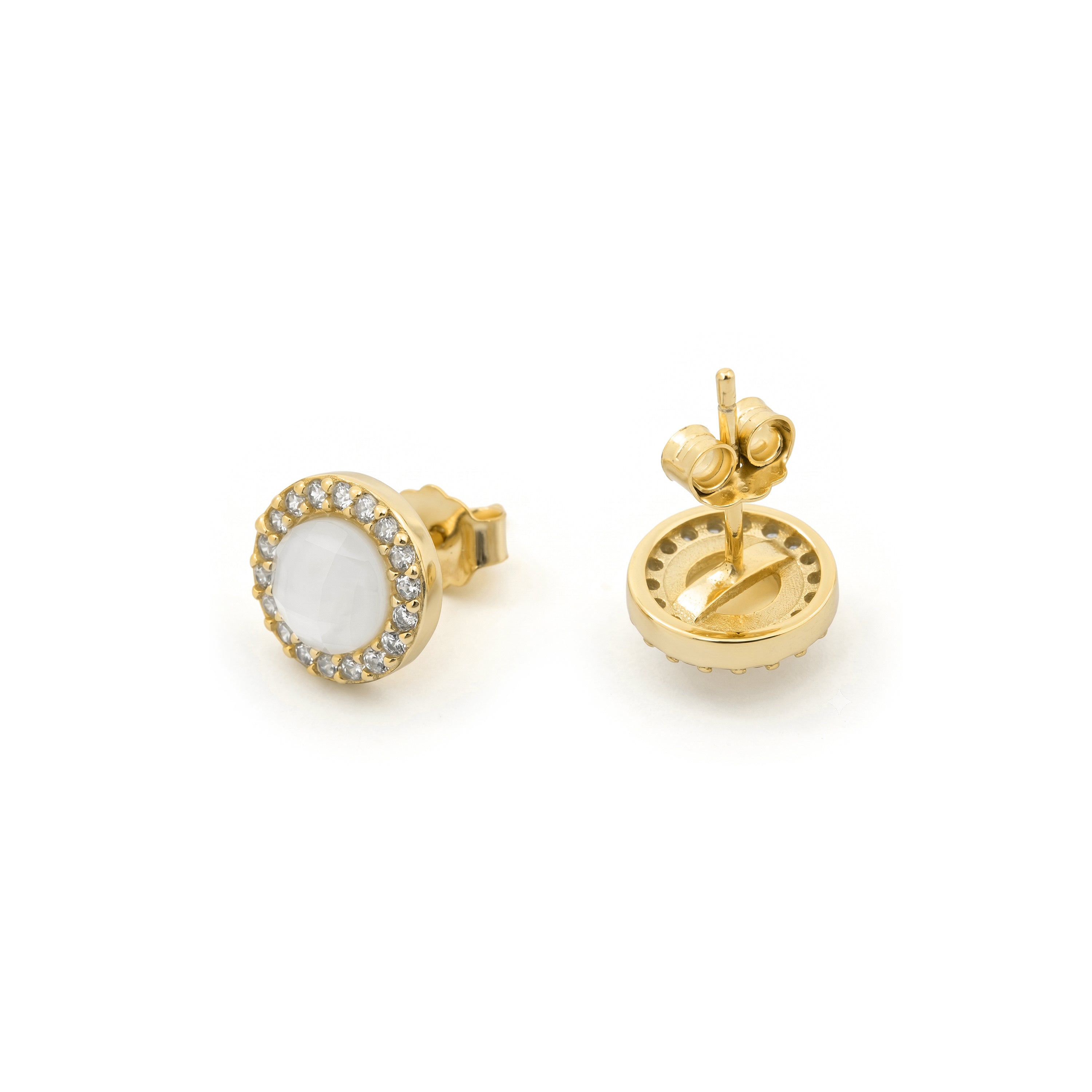 Pendientes de Cristal de Roca y Madreperla acabado en oro amarillo de 18k - Tasass