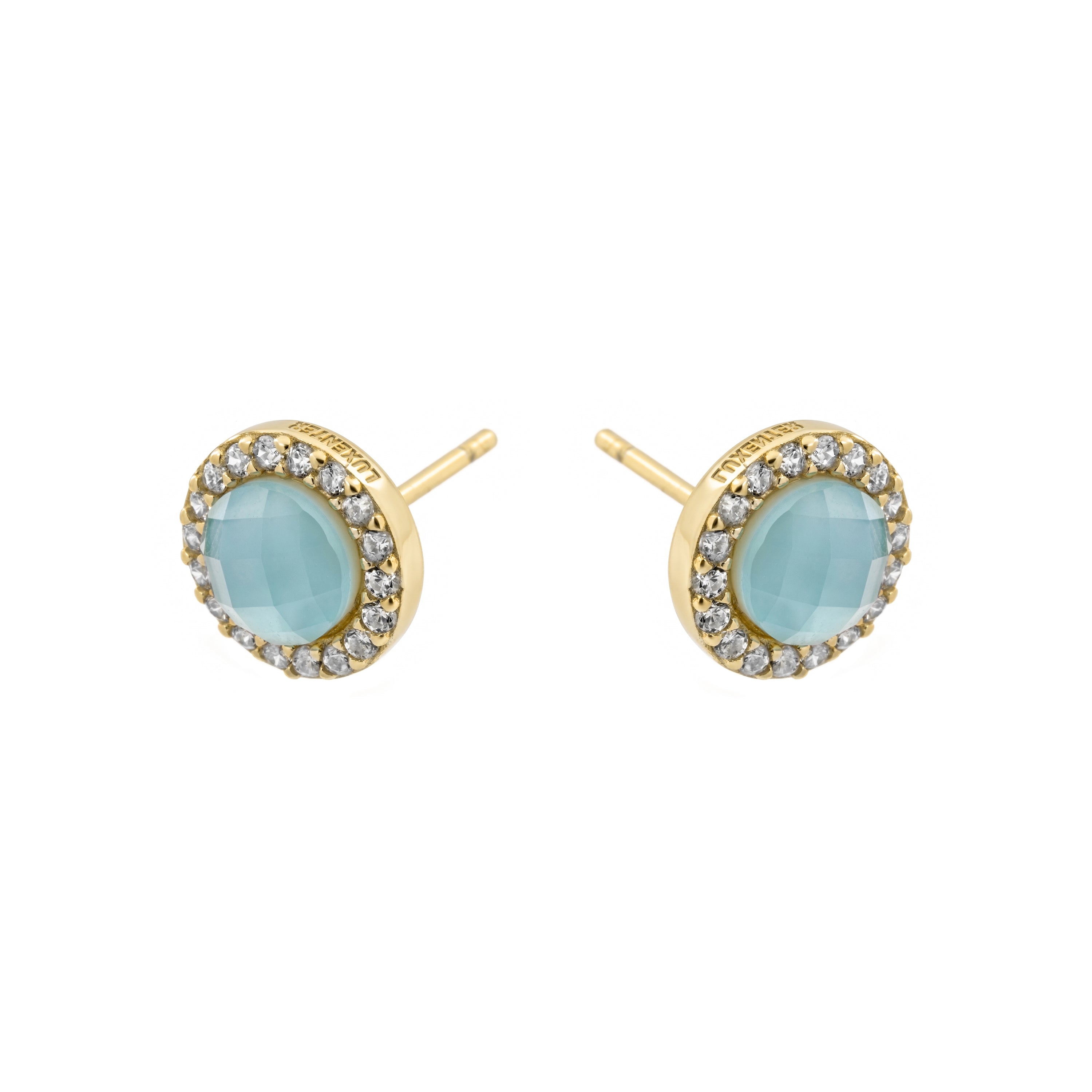 Pendientes de Doblete Azul Claro Ch acabado en oro amarillo de 18k - Tasass