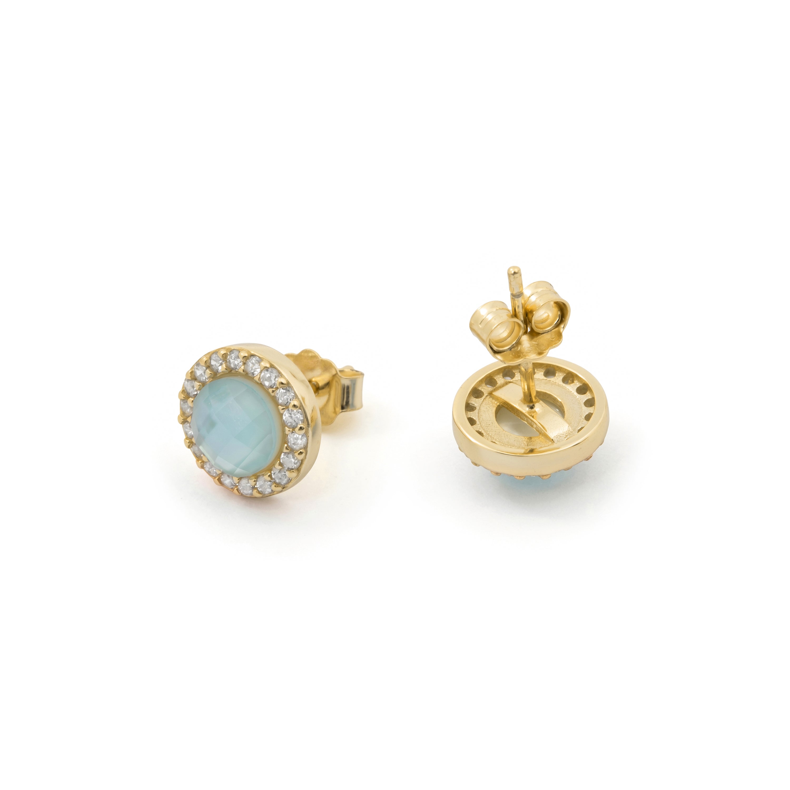 Pendientes de Doblete Azul Claro Ch acabado en oro amarillo de 18k - Tasass
