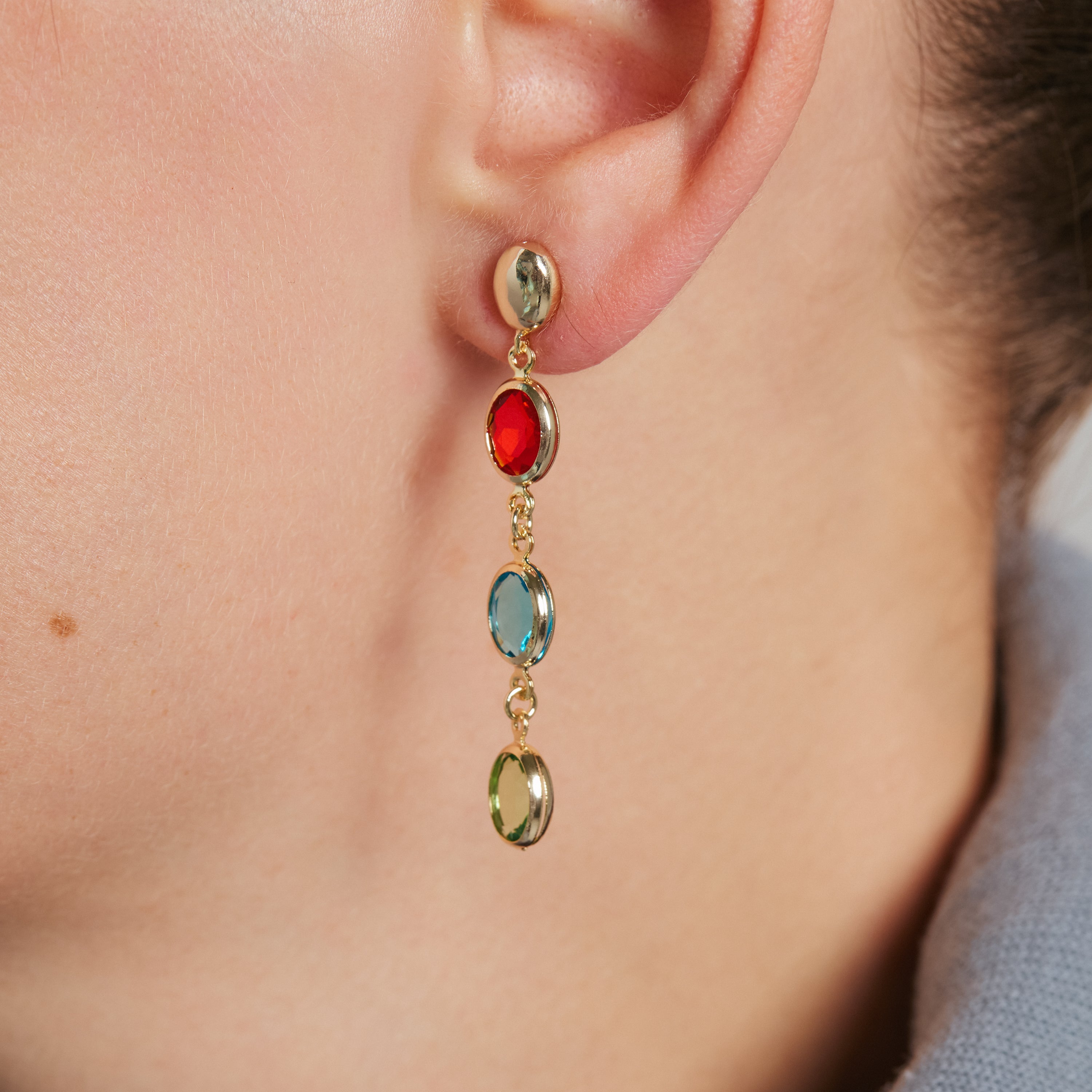 Pendientes de Cuarzo Hidrotermal Multicolor acabado en oro amarillo de 18k - Toebe