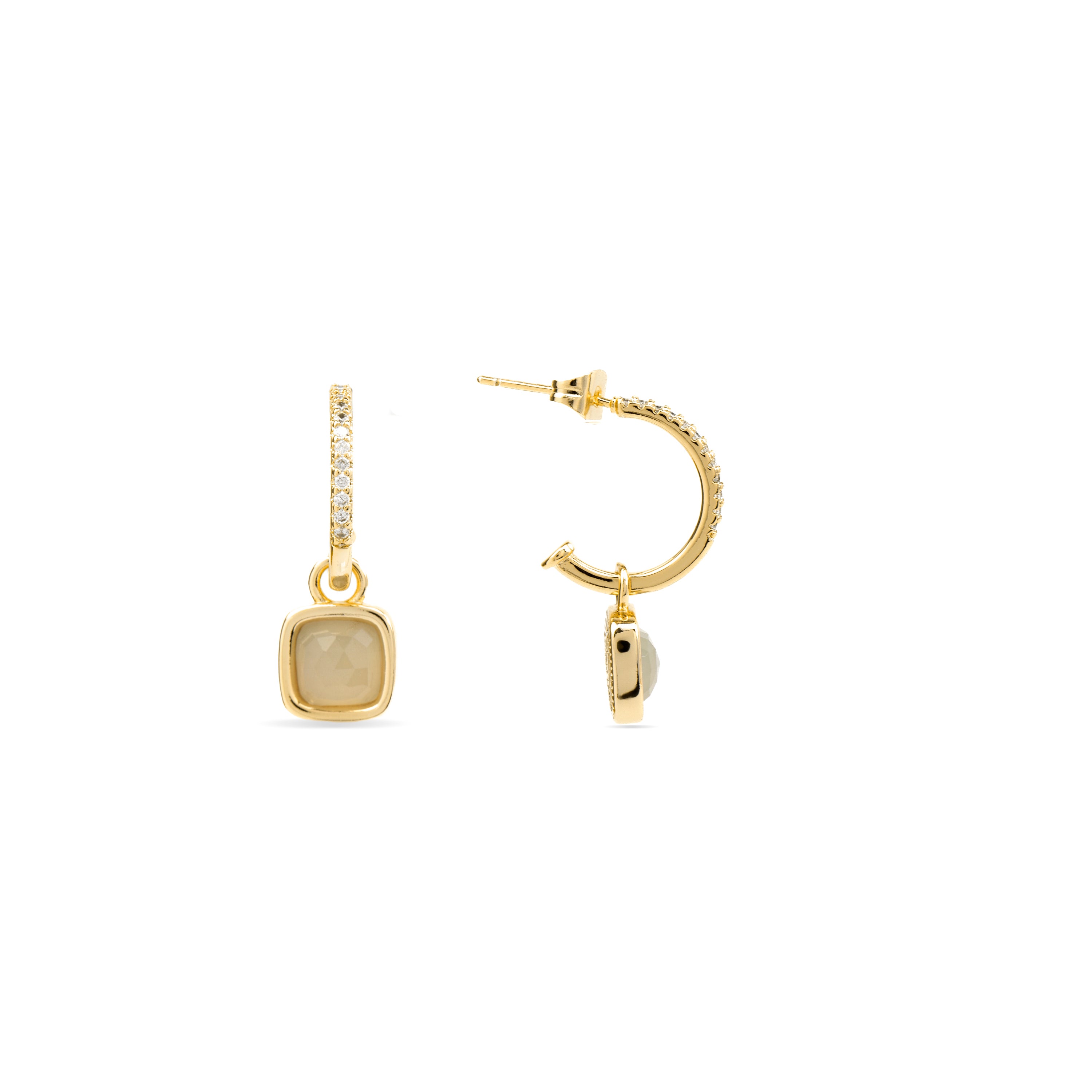 Brincos de Quartzo Cinzento Nublado acabados em ouro amarelo 18K - Darmix