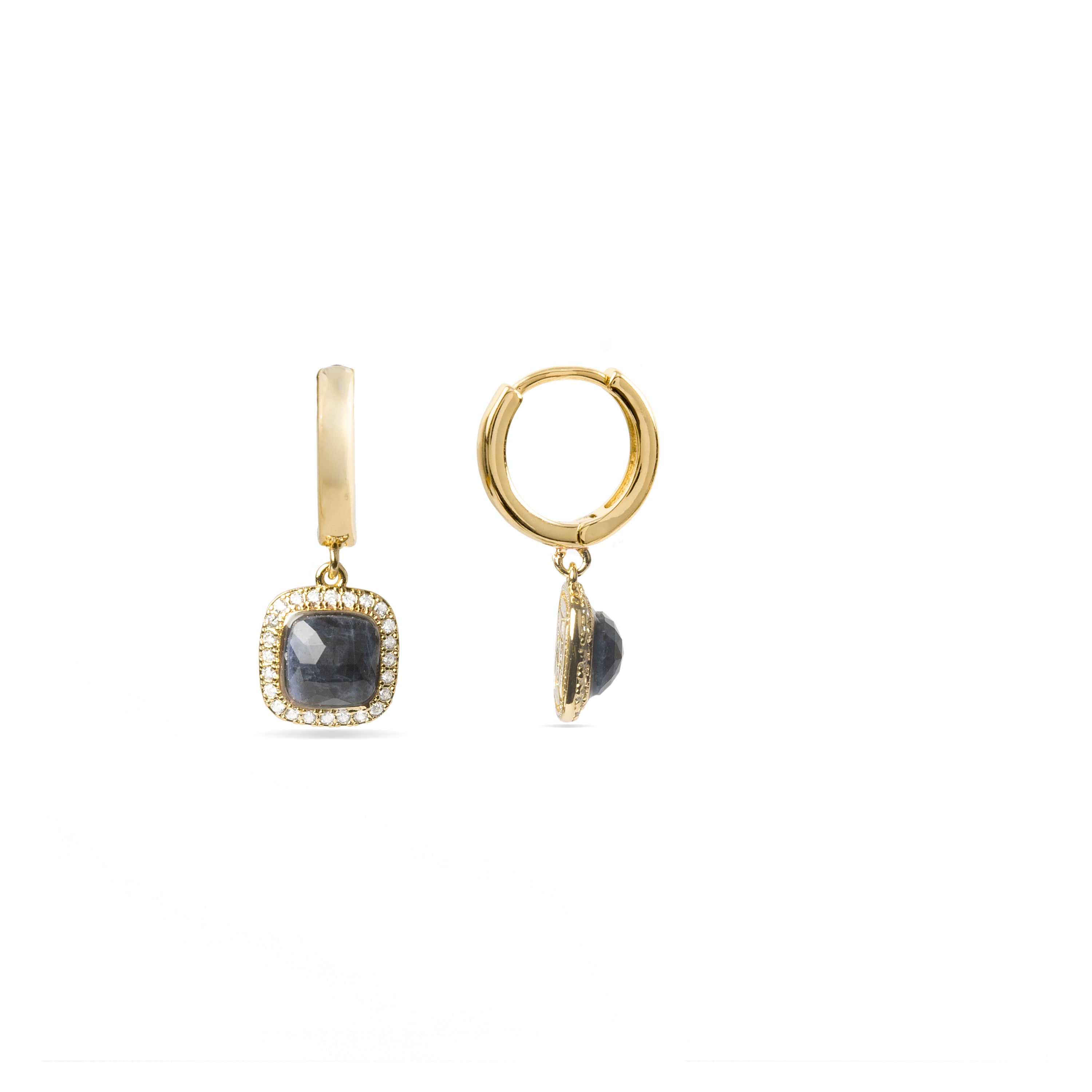 Boucles d'oreilles avec cristal bleu foncé finition or jaune 18K - Liw