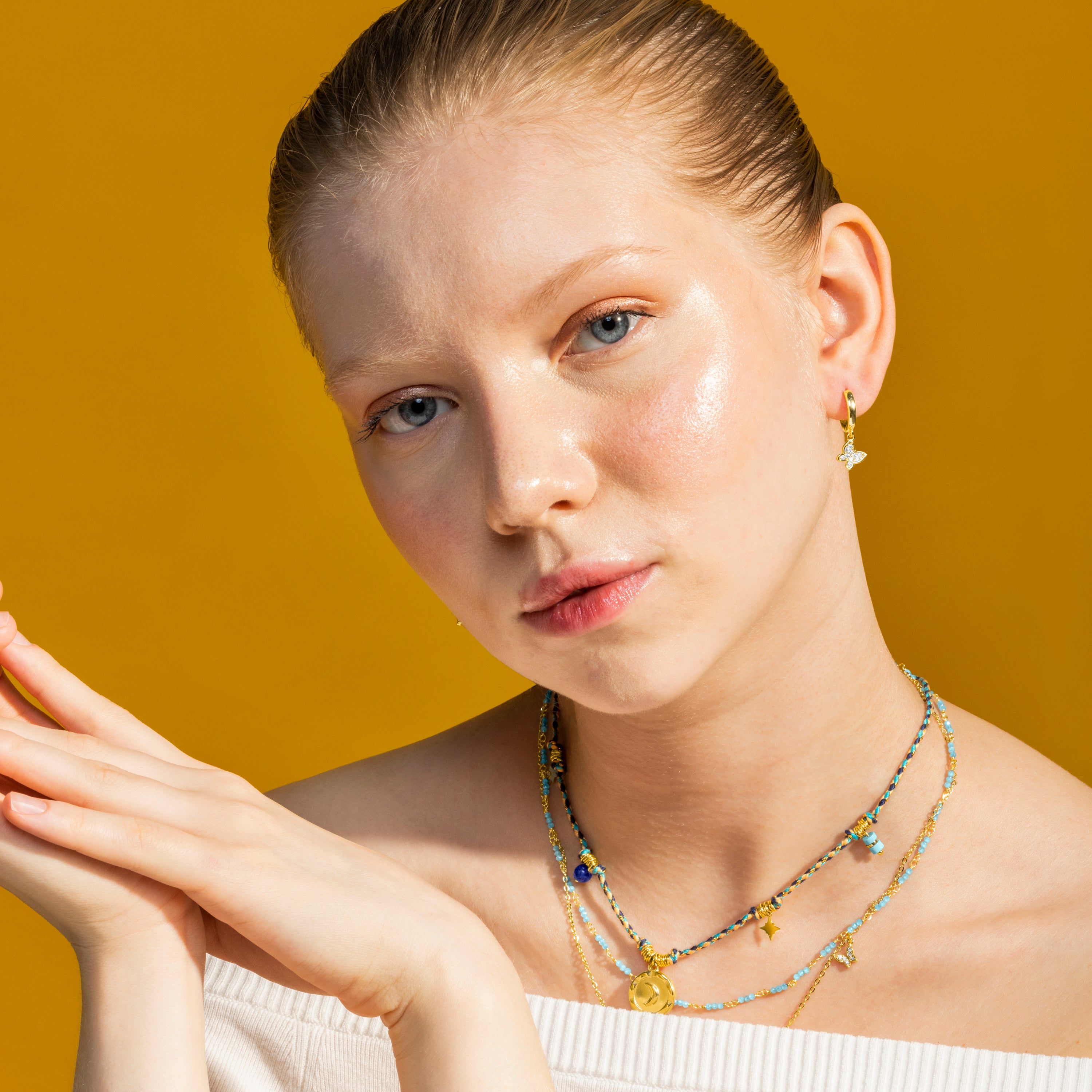 Boucles d'oreilles en zircon brillant finition or jaune 18K - Kaduro