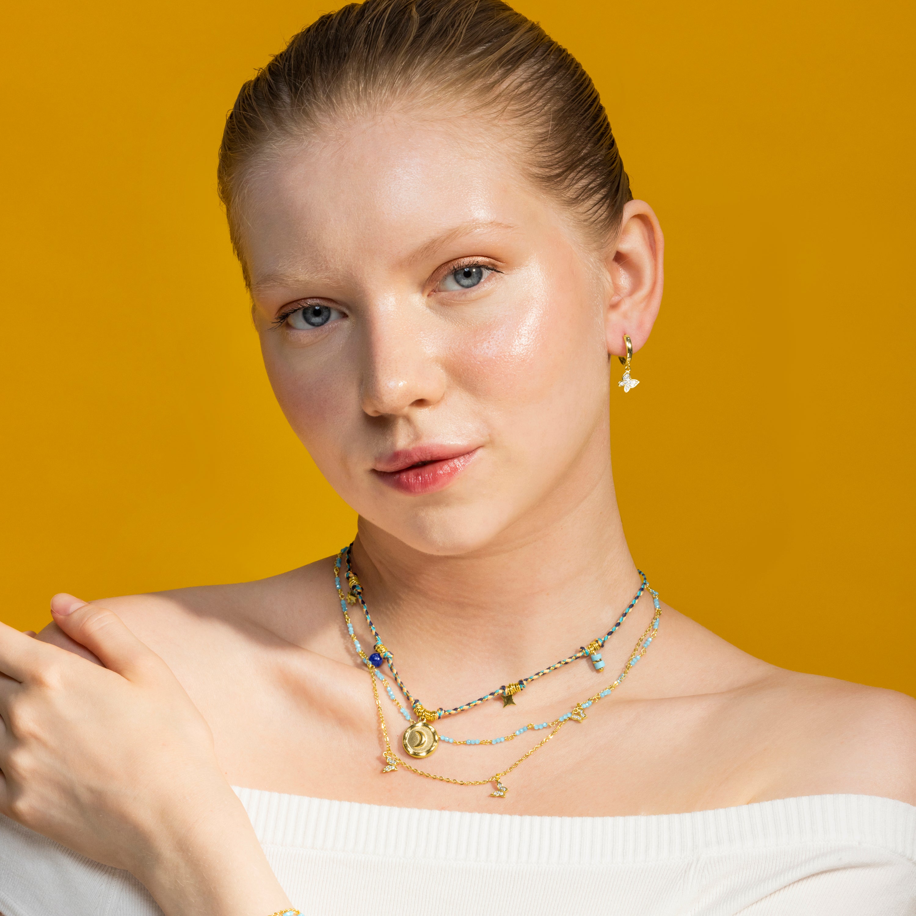 Boucles d'oreilles en zircon brillant finition or jaune 18K - Kaduro