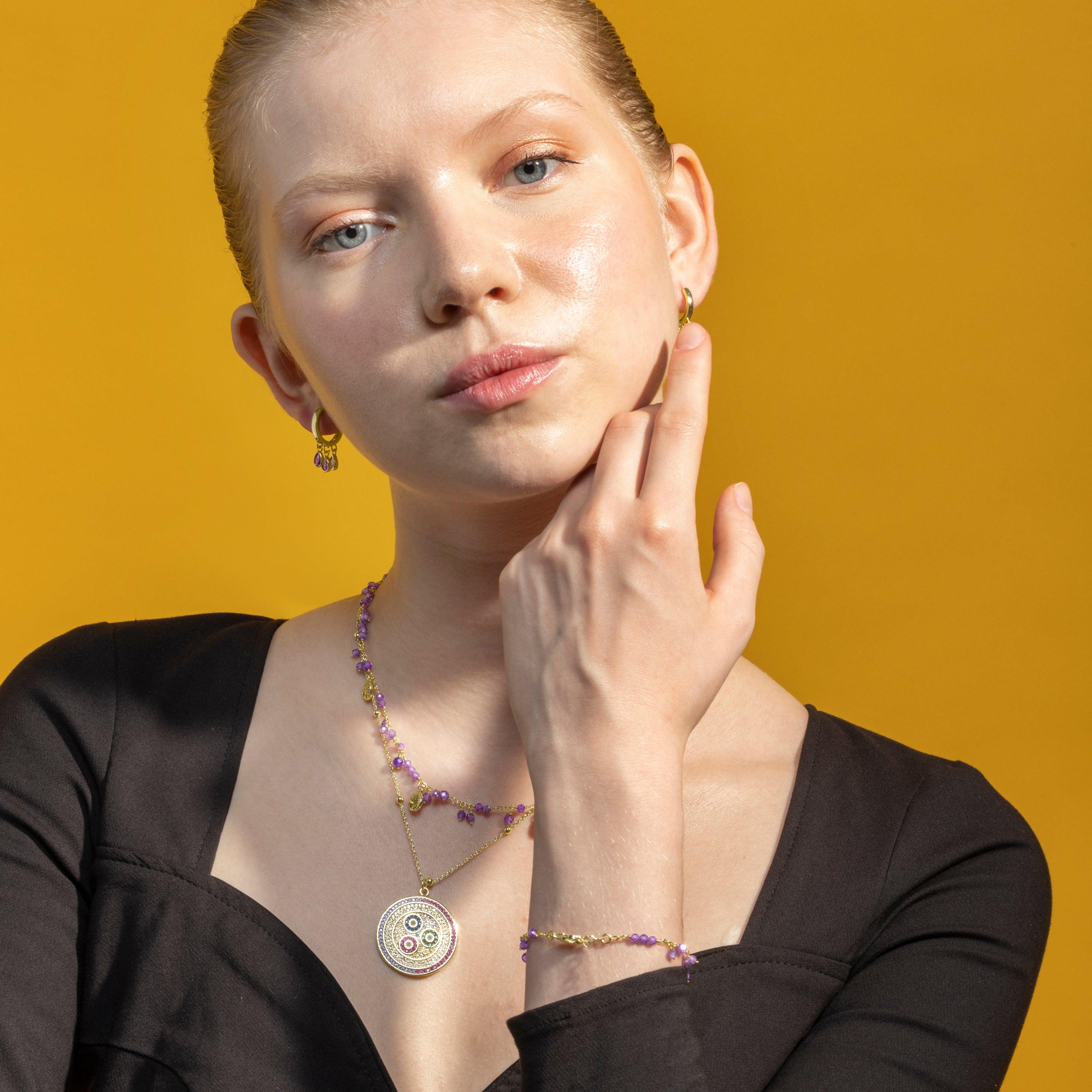 Orecchini in Circonita Amatista finiti in oro giallo 18K - Atzul