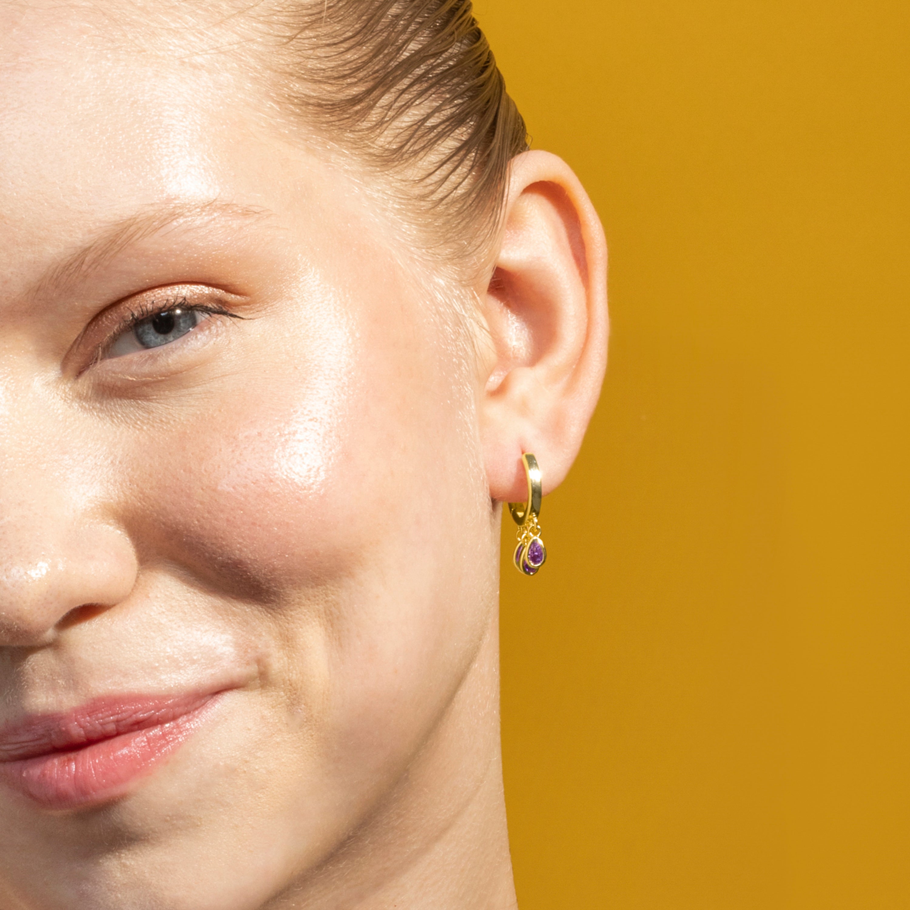 Amethyst Zirconia Earrings finished in 18K yellow gold - Atzul