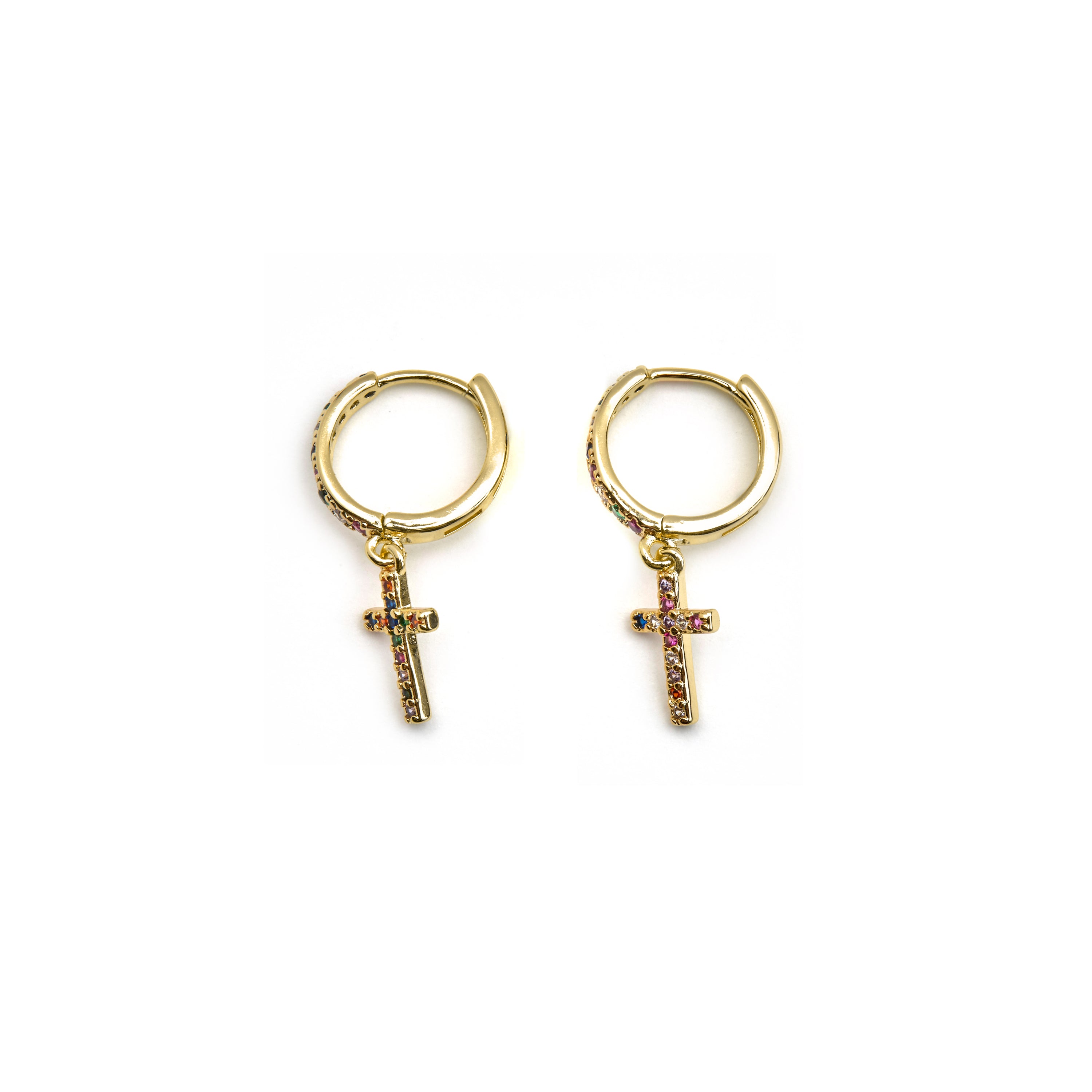 Boucles d'oreilles avec zircon multicolore finition or 18k - Zemu