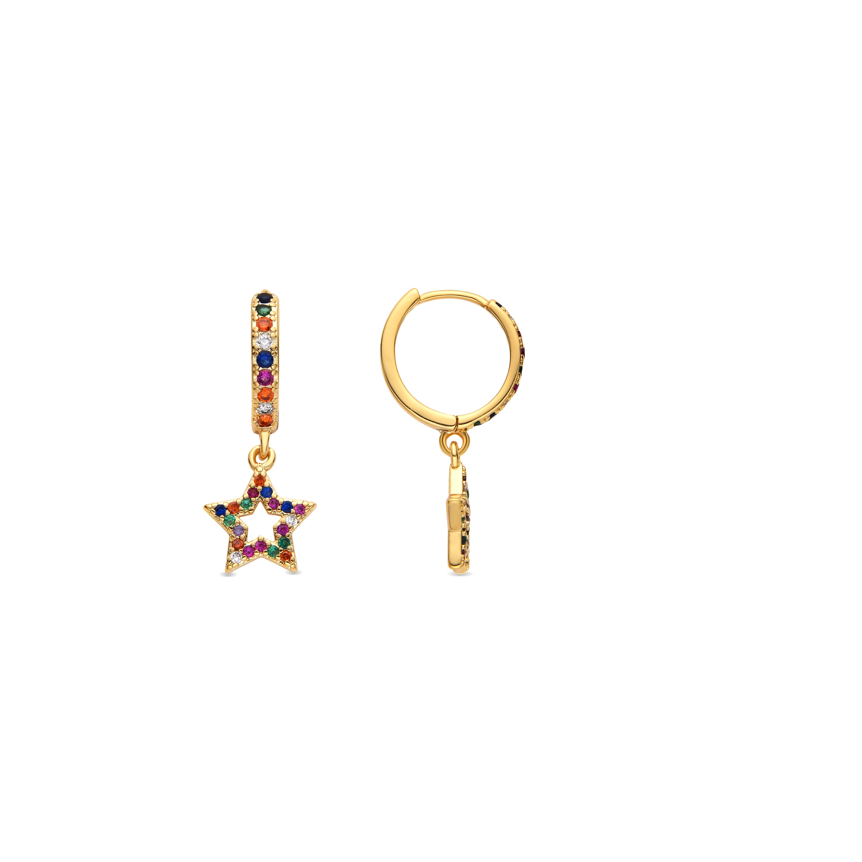 Brincos com zircónia multicolor acabamento em ouro 18k - Fardie