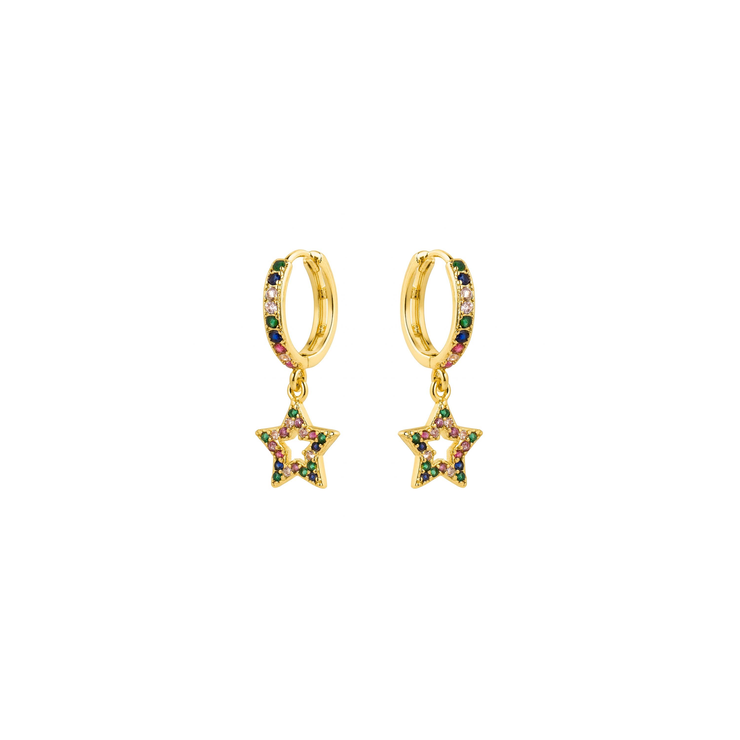 Brincos com zircónia multicolor acabamento em ouro 18k - Fardie