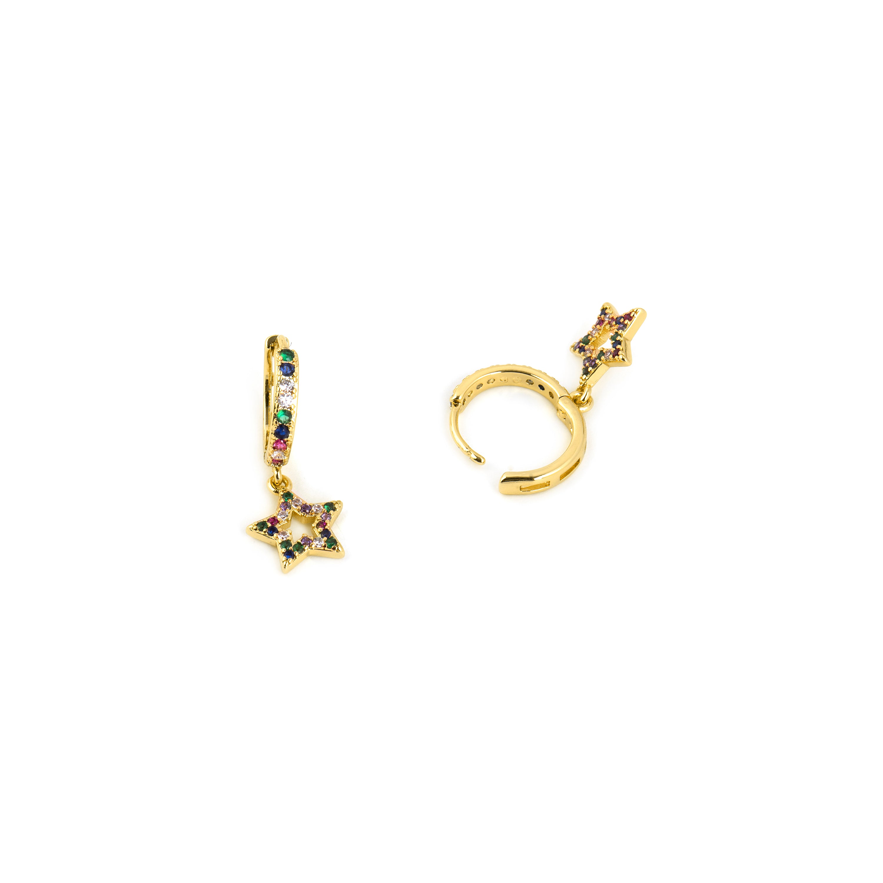 Brincos com zircónia multicolor acabamento em ouro 18k - Fardie