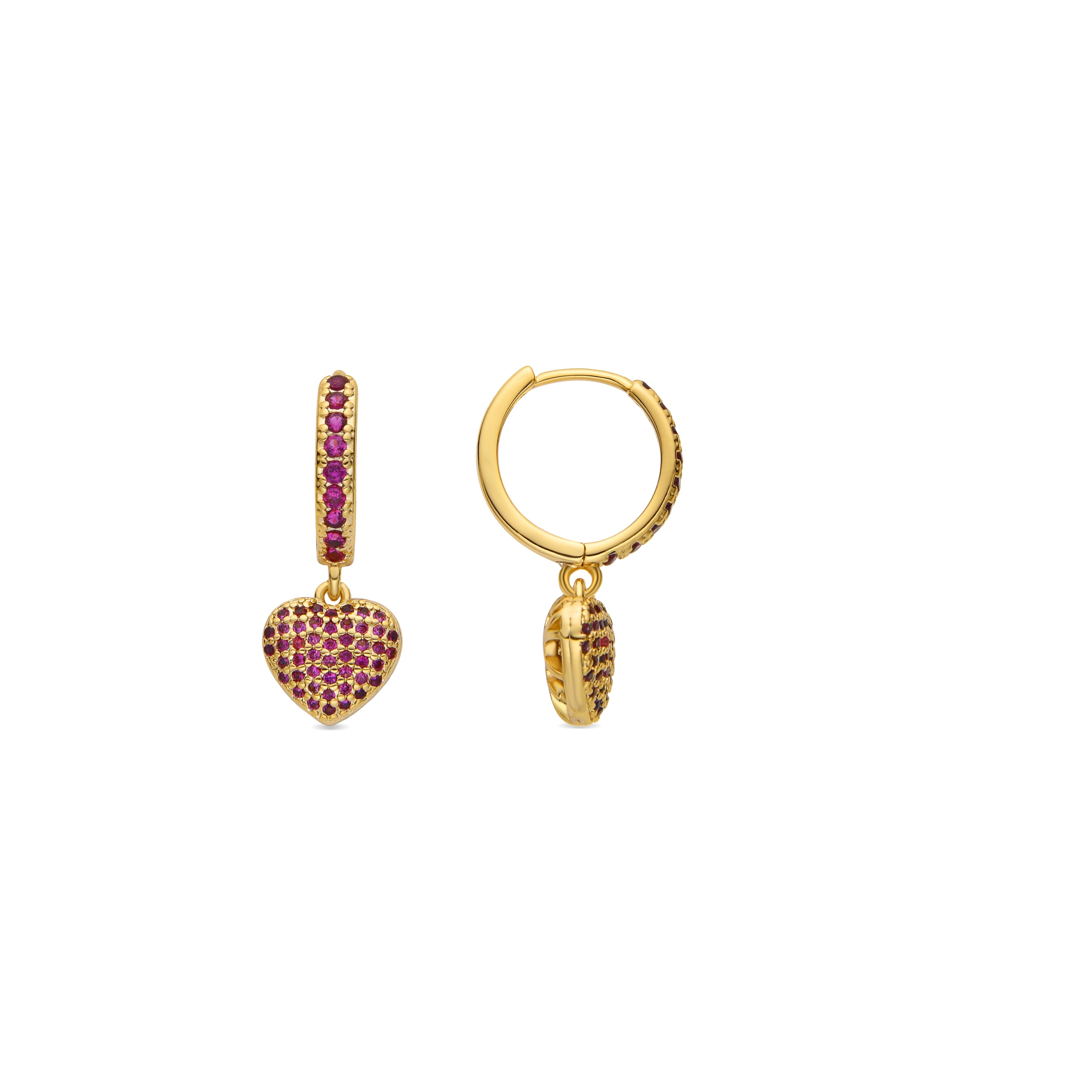 Brincos com zircónia rubi acabamento em ouro 18k - Korisen
