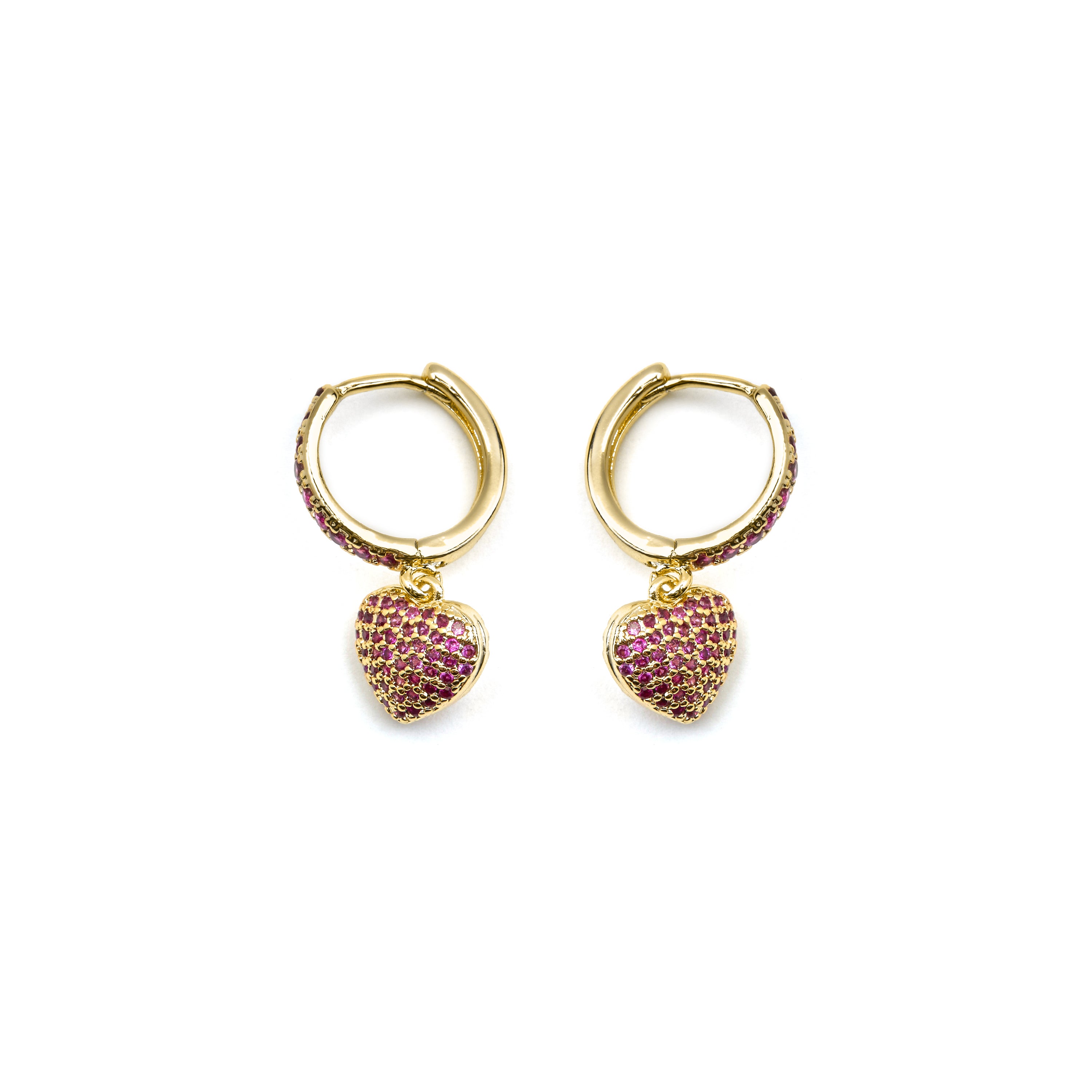 Brincos com zircónia rubi acabamento em ouro 18k - Korisen