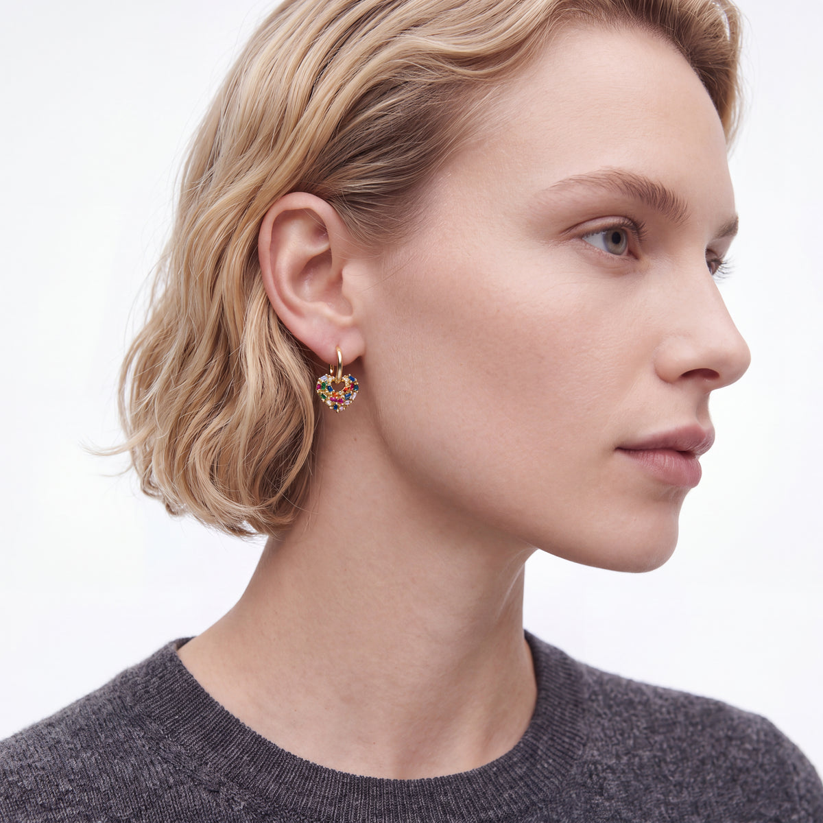 Boucles d’oreilles en zircone multicolore plaqué or jaune 18 carats - Rianre