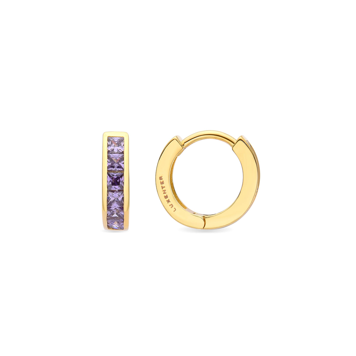 Orecchini di 9mm di diametro con Zirconia Ametista finitura Oro Giallo 18K - Wudya