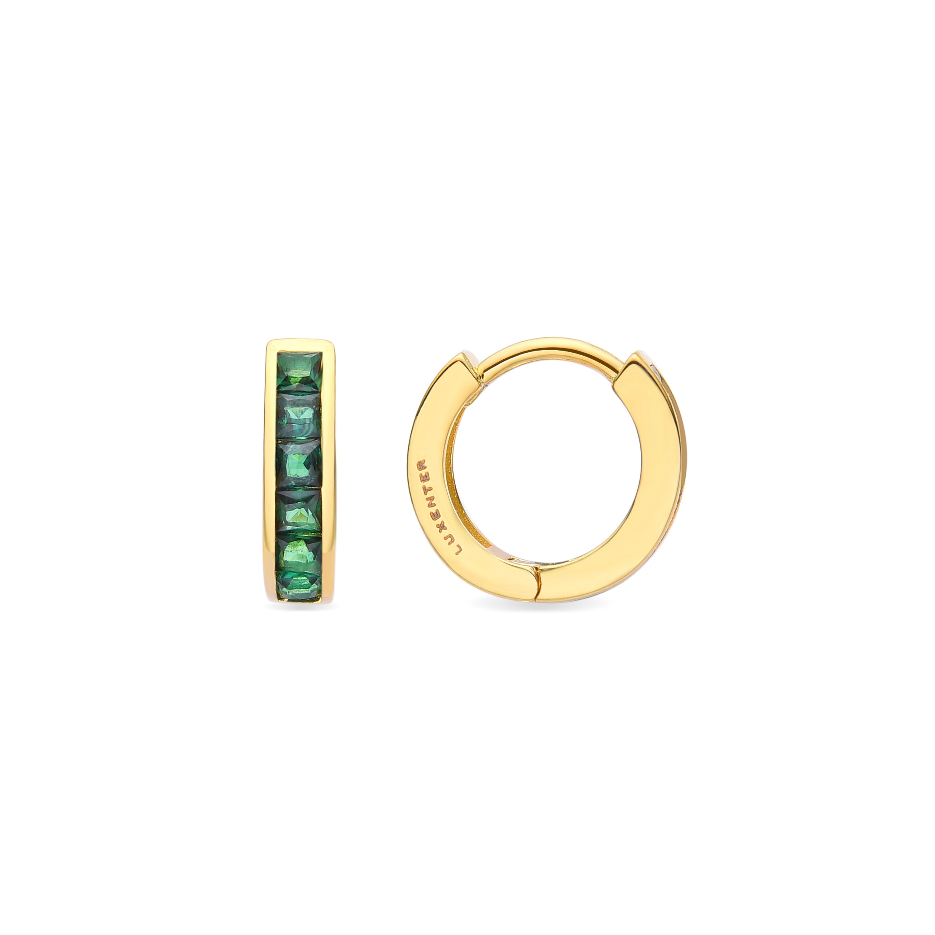 Boucles d'oreilles de 9mm de diamètre avec Zircone Émeraude finition Or Jaune 18K - Wudya