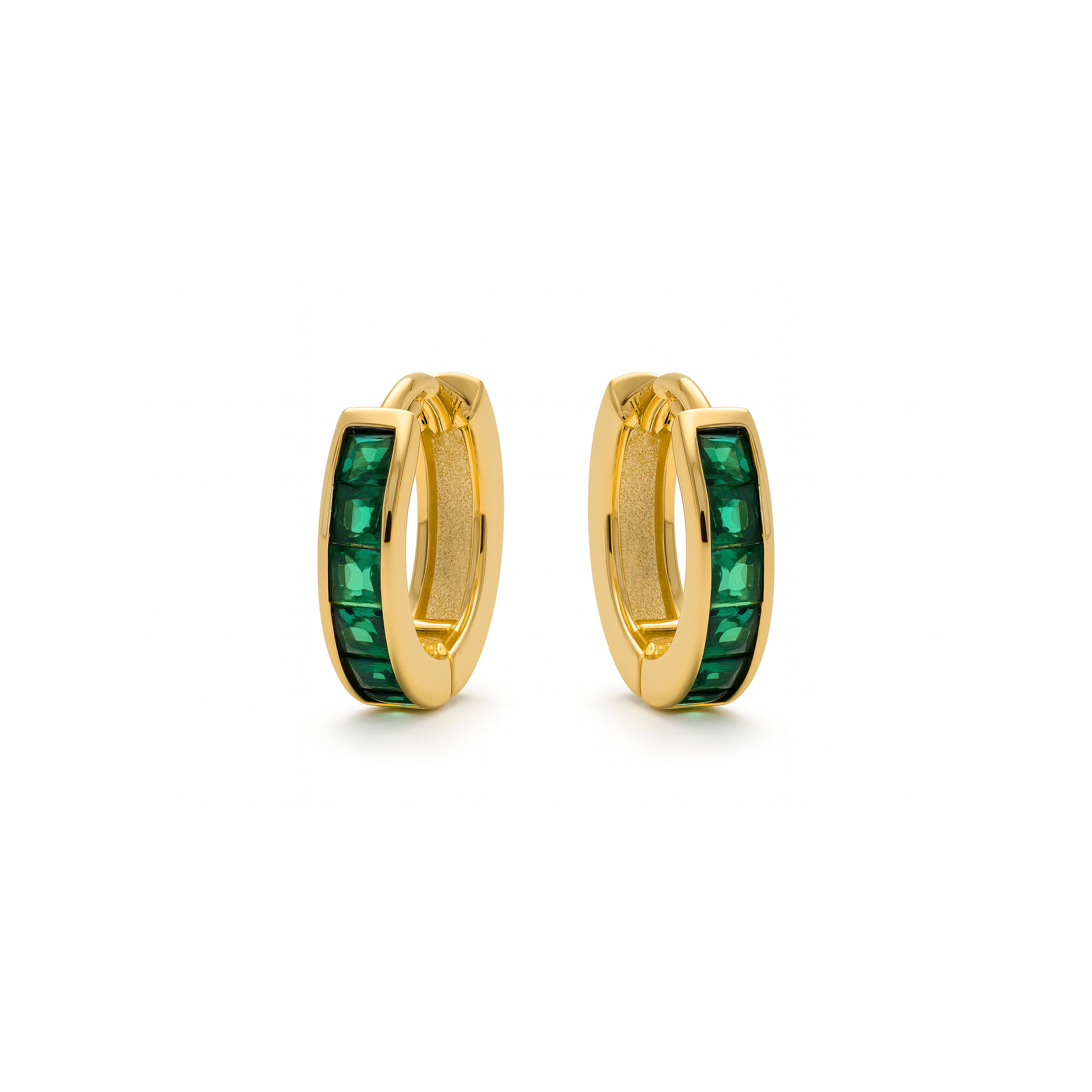 Boucles d'oreilles de 9mm de diamètre avec Zircone Émeraude finition Or Jaune 18K - Wudya