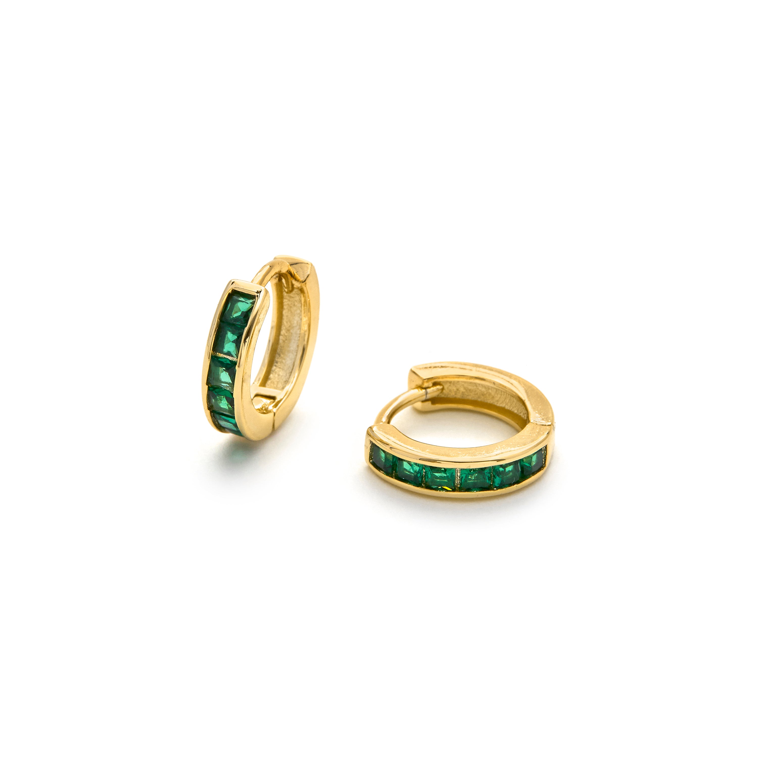 Boucles d'oreilles de 9mm de diamètre avec Zircone Émeraude finition Or Jaune 18K - Wudya