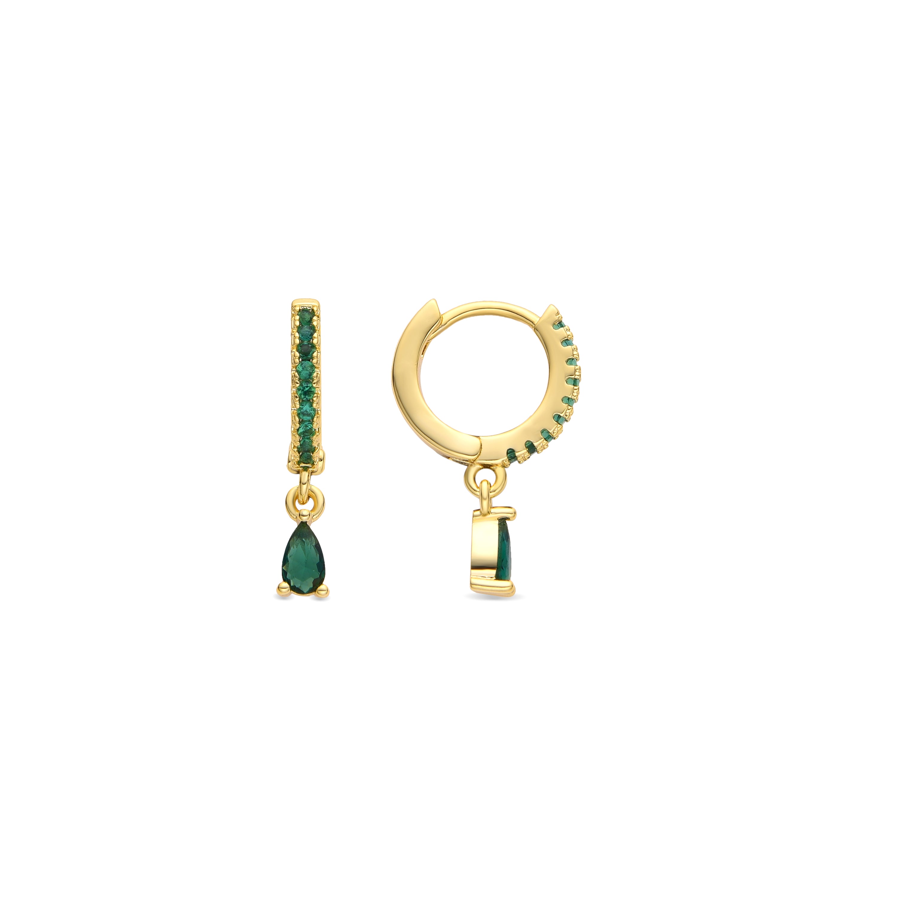 Boucles d'oreilles finition or jaune 18k et zirconium émeraude - Laade