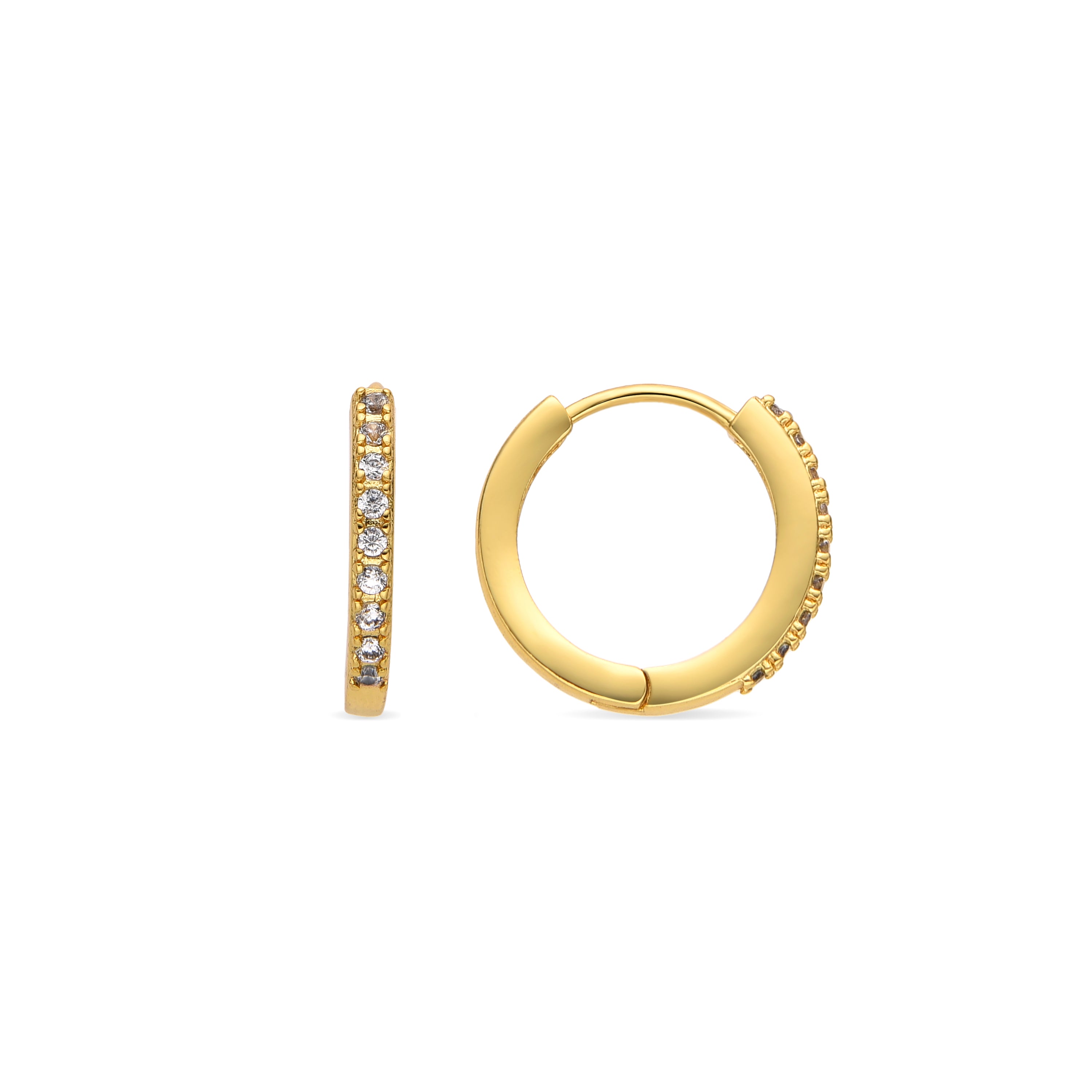 Boucles d'oreilles de 12mm de diamètre avec zirconia finition Or Jaune 18k - Kadin