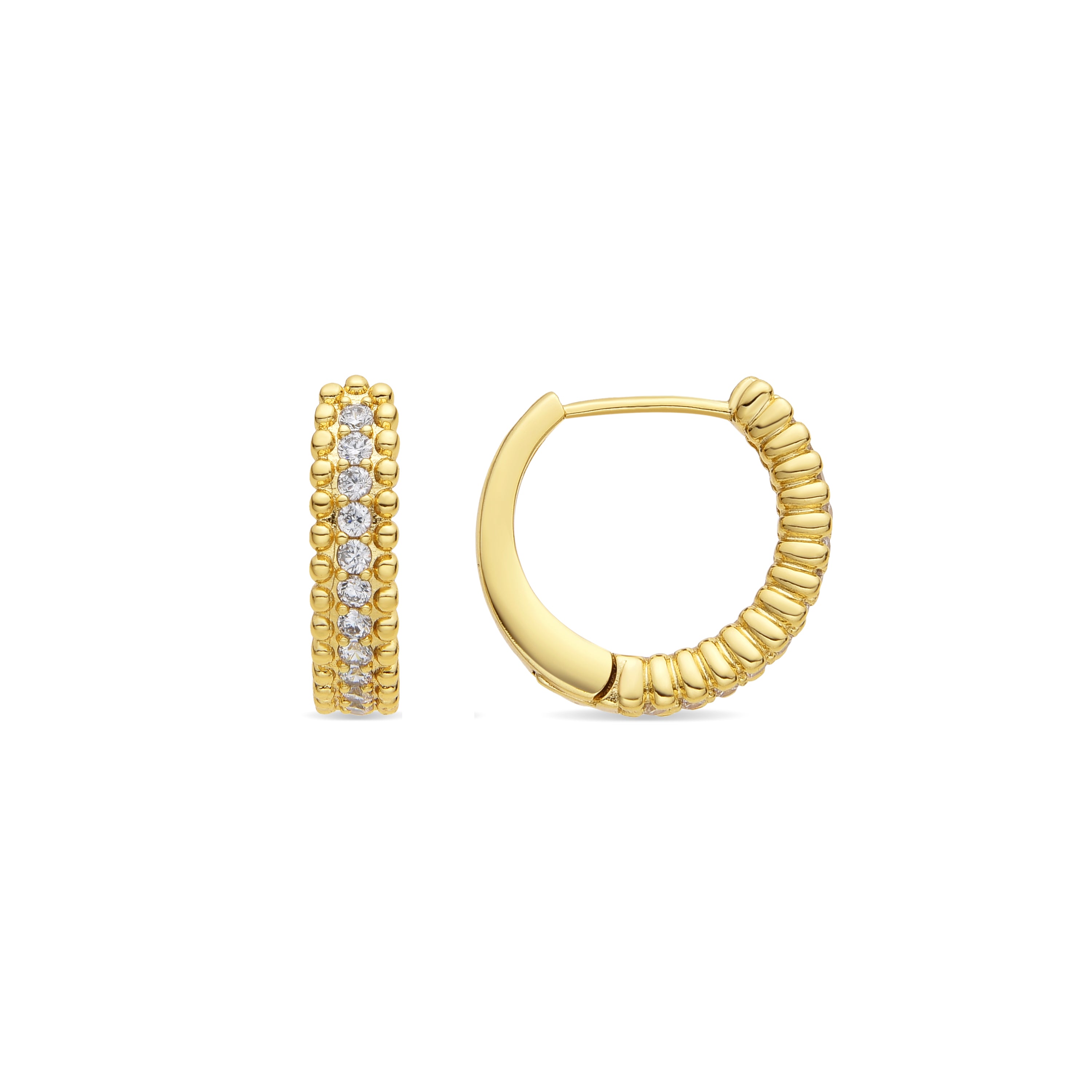 Brincos de 20mm de diâmetro com zircónia acabamento Ouro Amarelo 18k - Makang