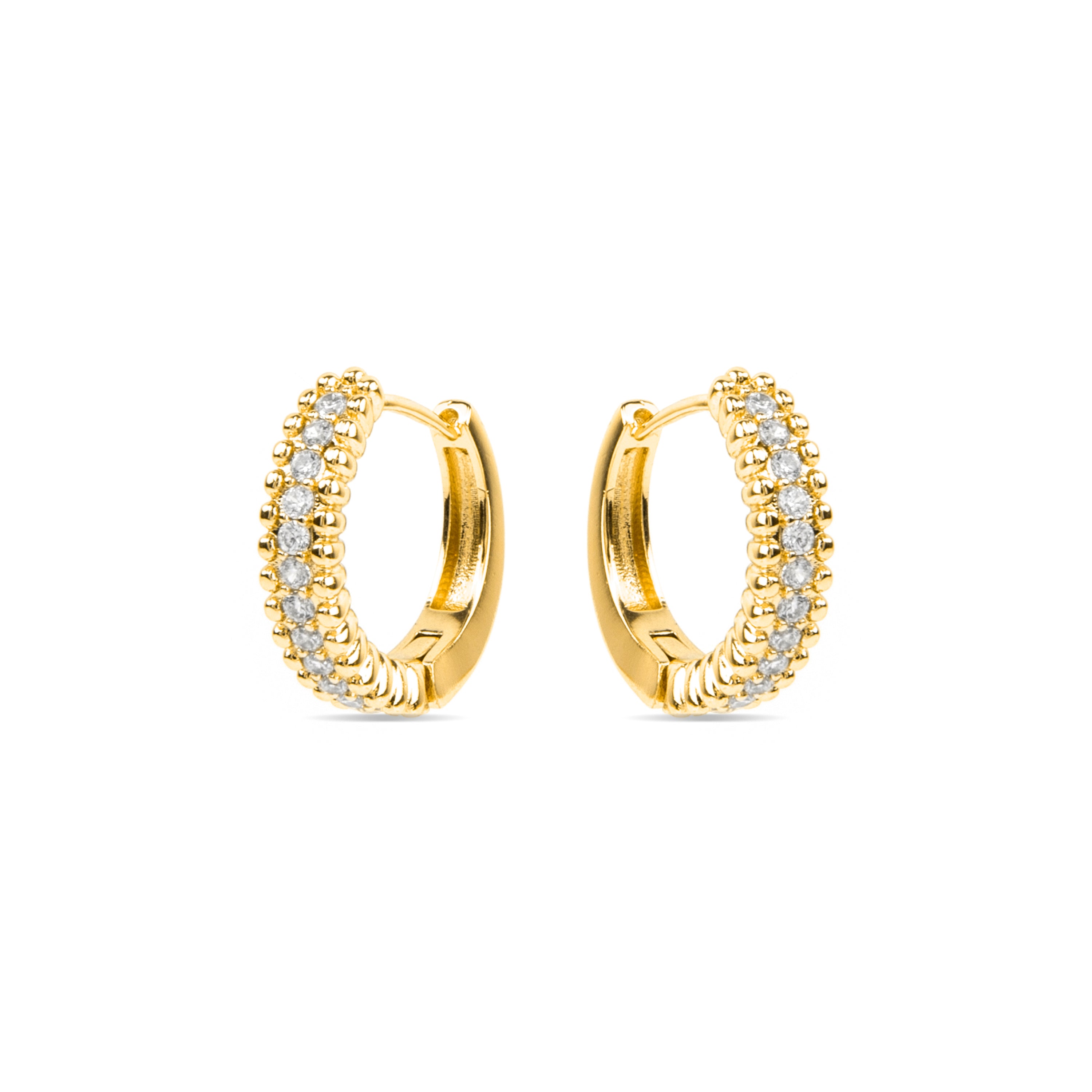 Brincos de 20mm de diâmetro com zircónia acabamento Ouro Amarelo 18k - Makang