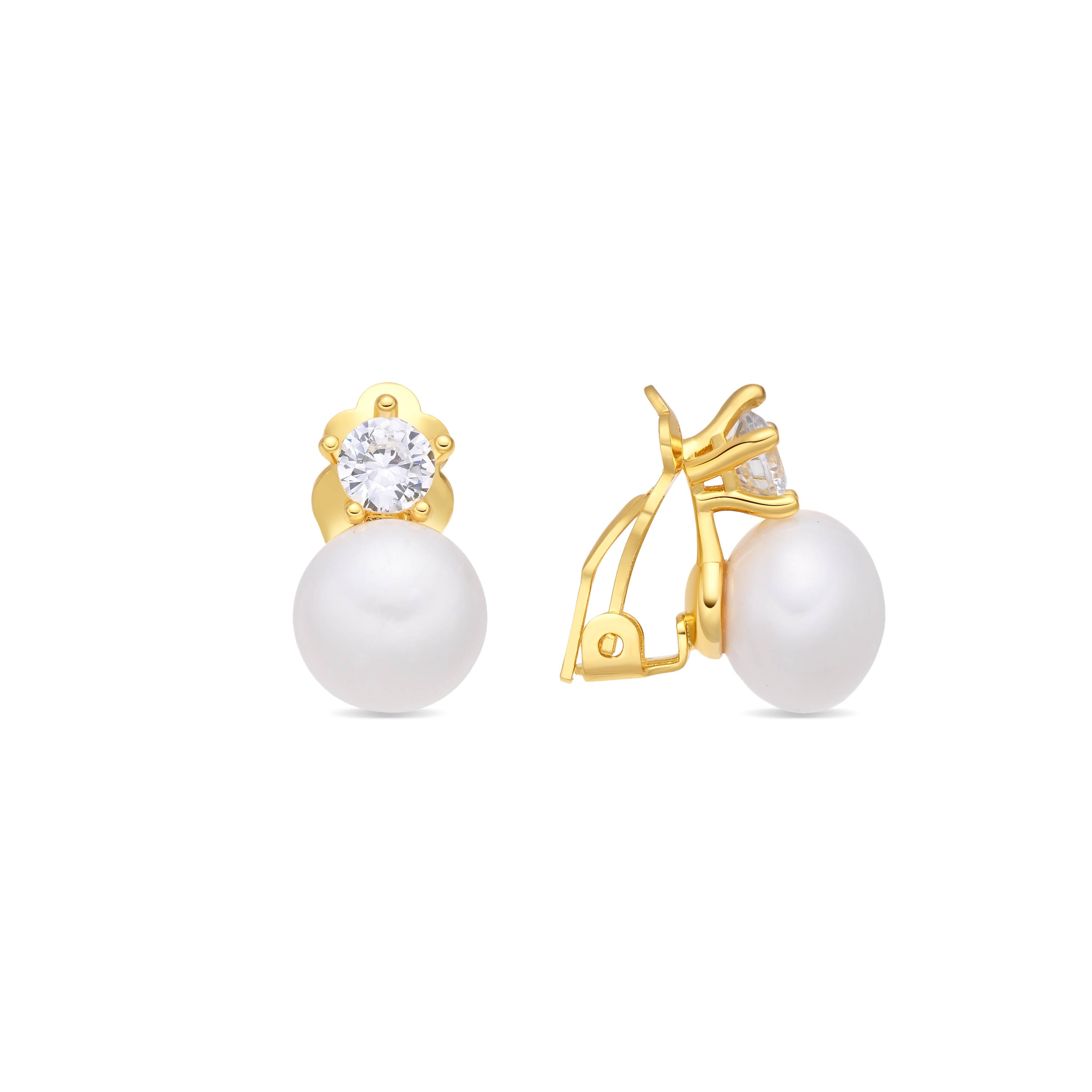 Pendientes de Perla Blanca acabado en oro amarillo de 18k - Jae