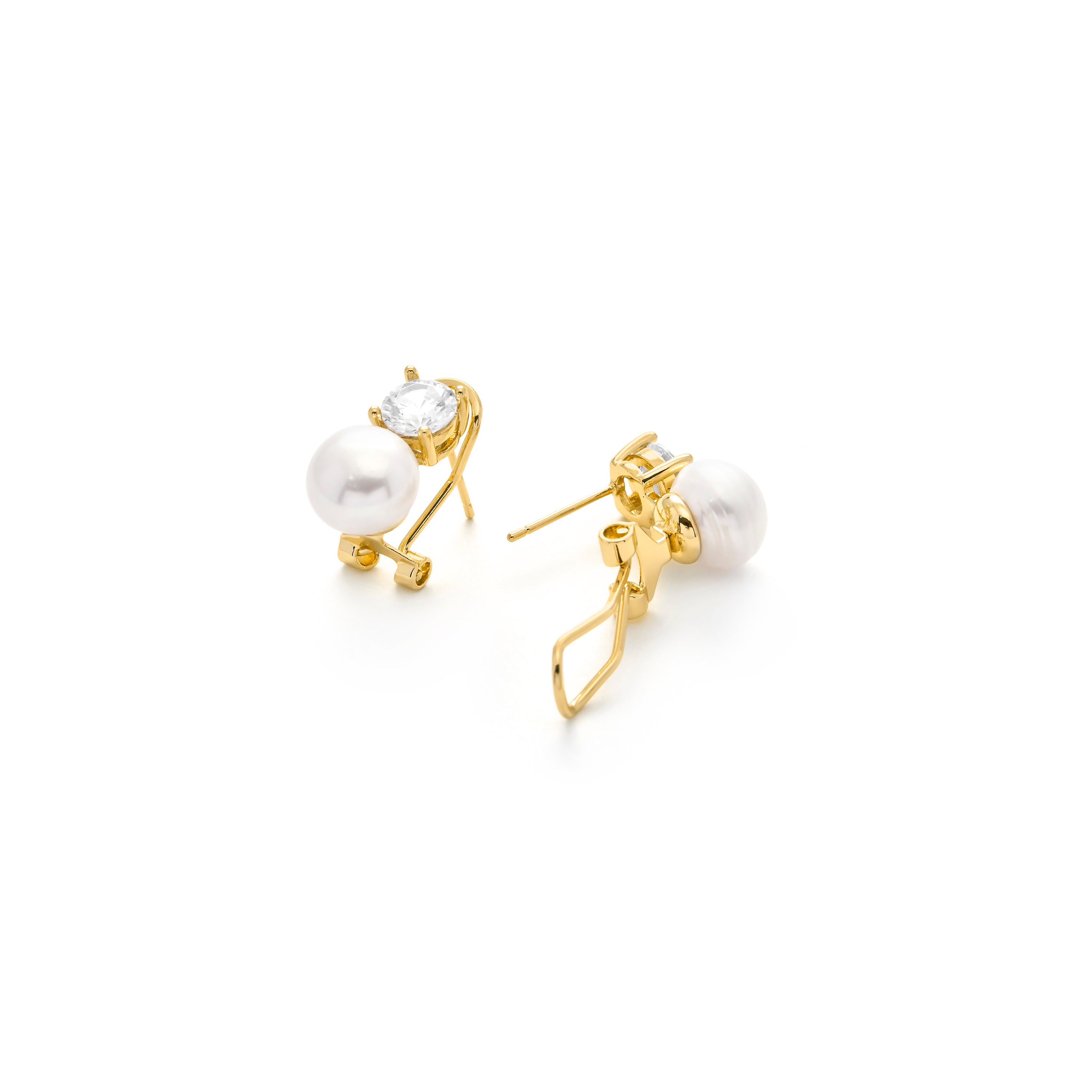 Pendientes de Perla Blanca acabado en oro amarillo de 18k - Jae