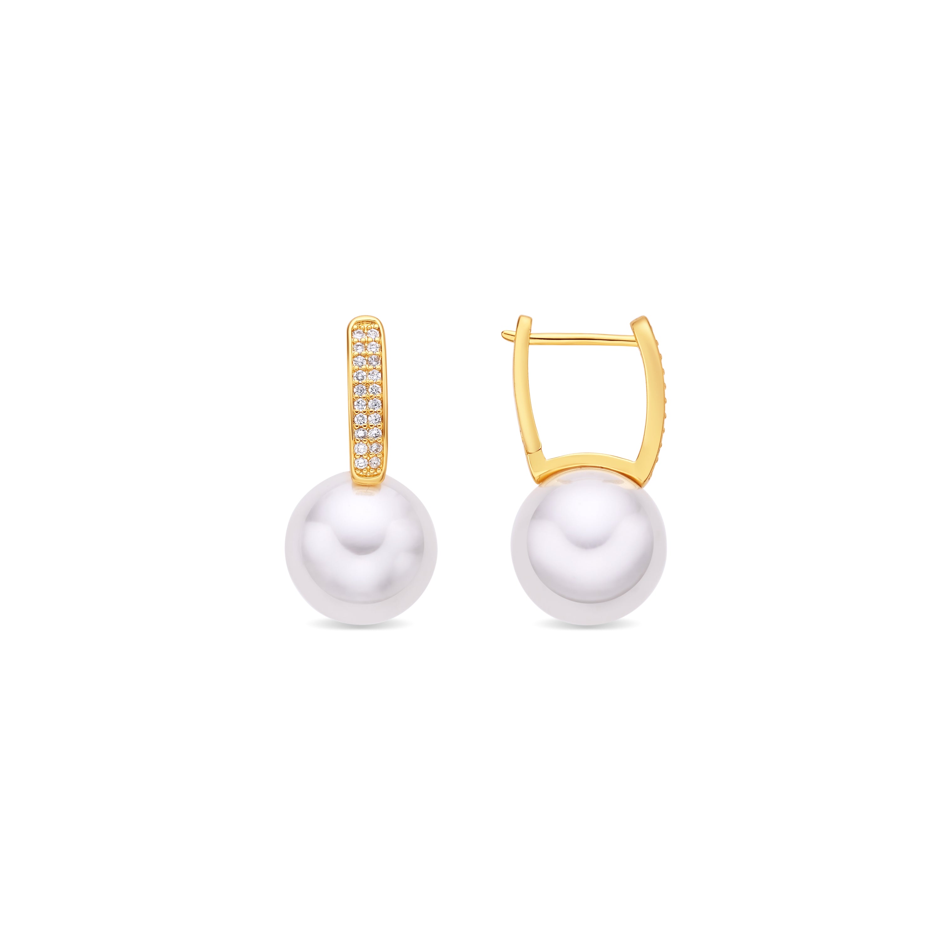 Boucles d'oreilles en perle blanche finition or jaune 18 carats - Otalne