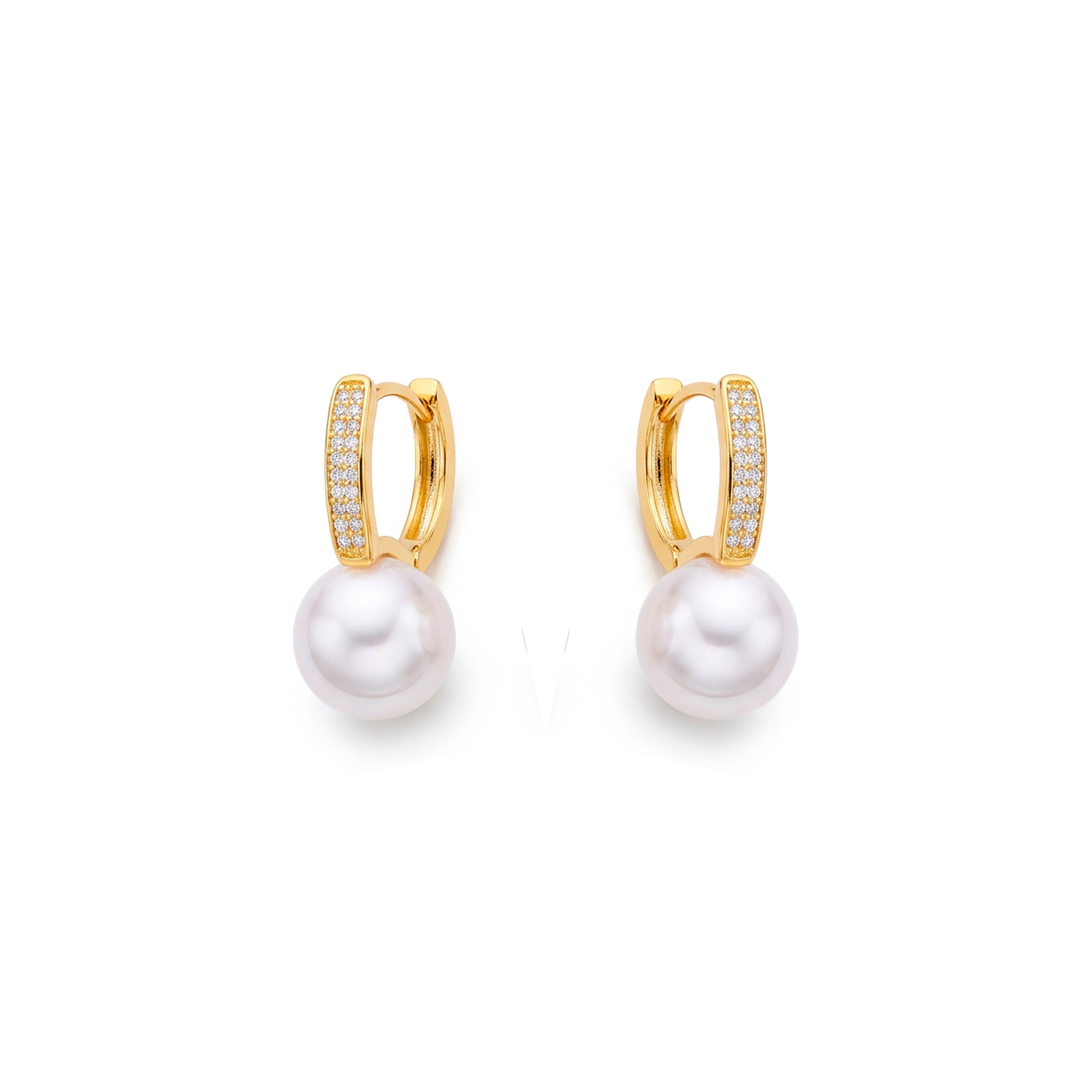 Boucles d'oreilles en perle blanche finition or jaune 18 carats - Otalne