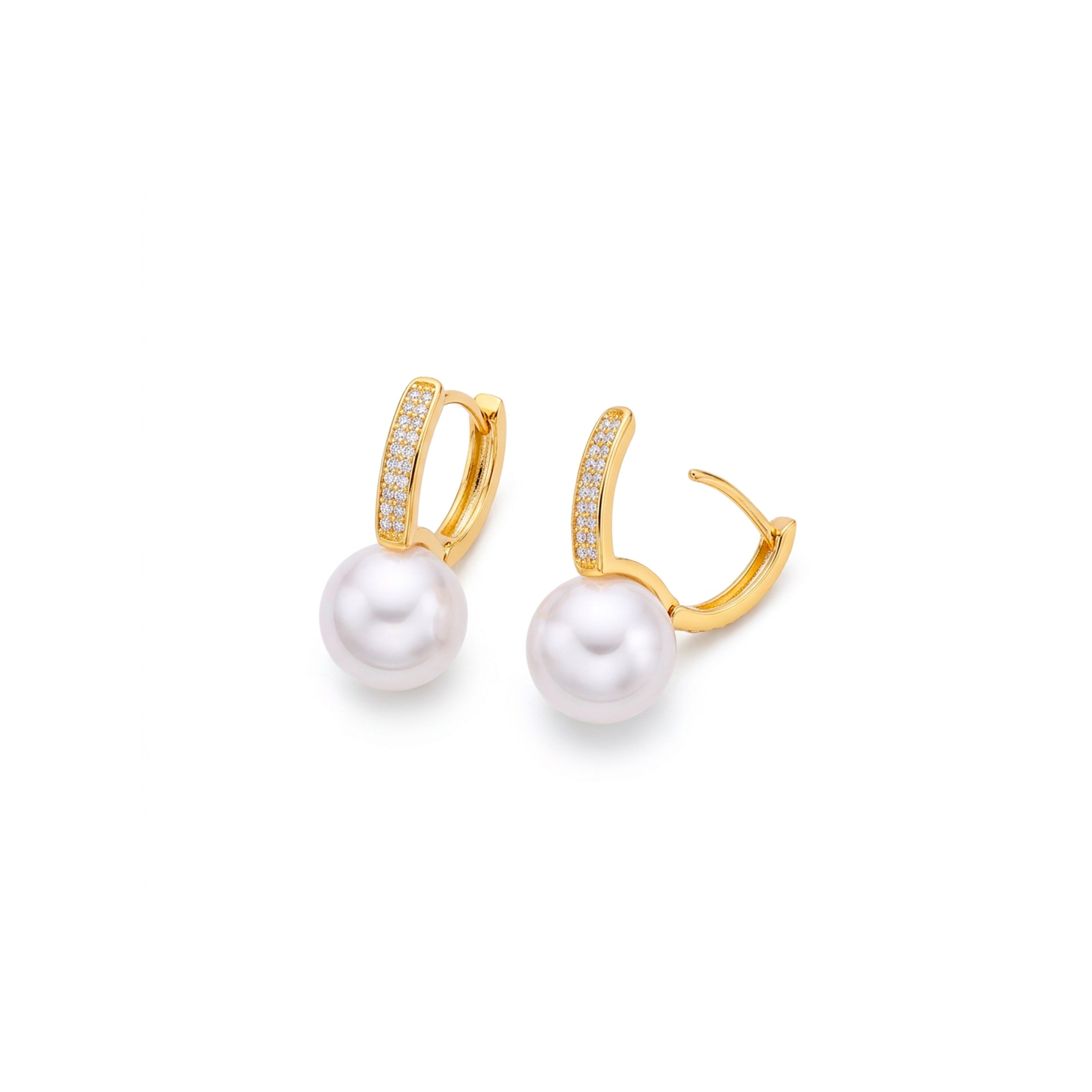 Boucles d'oreilles en perle blanche finition or jaune 18 carats - Otalne