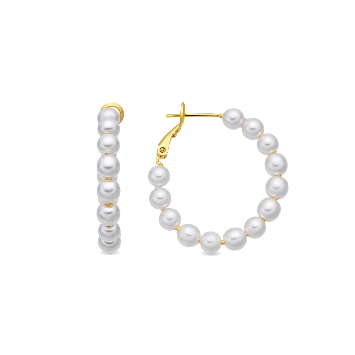 Weiße Perlenohrringe mit 18k Gelbgold-Finish - Rabak