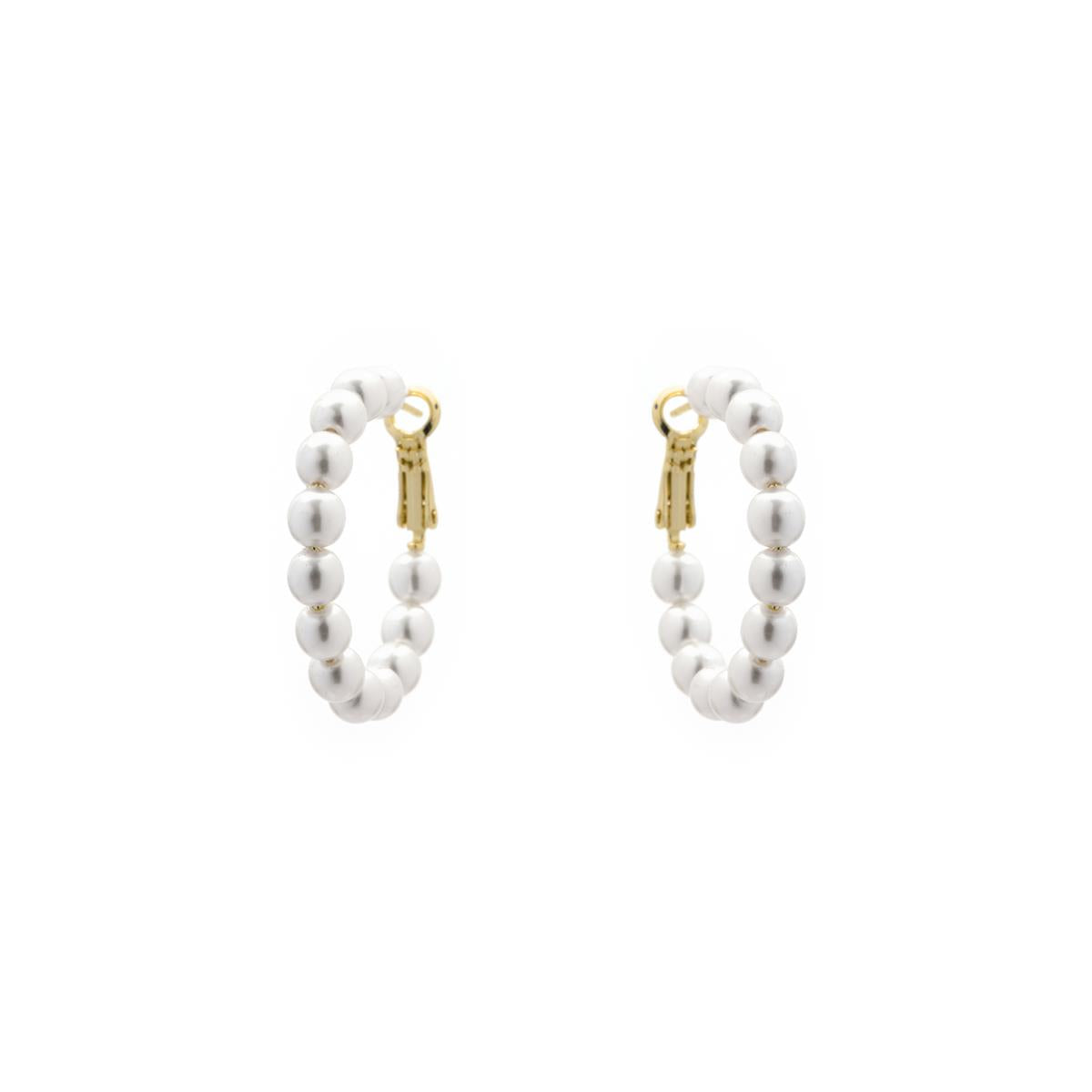Weiße Perlenohrringe mit 18k Gelbgold-Finish - Rabak