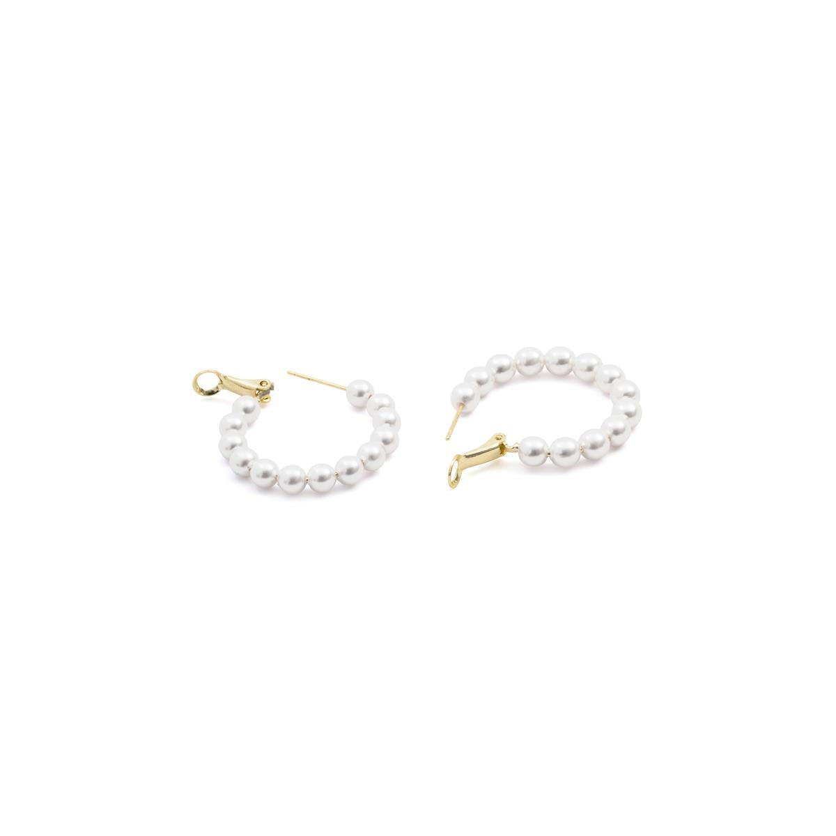 Weiße Perlenohrringe mit 18k Gelbgold-Finish - Rabak