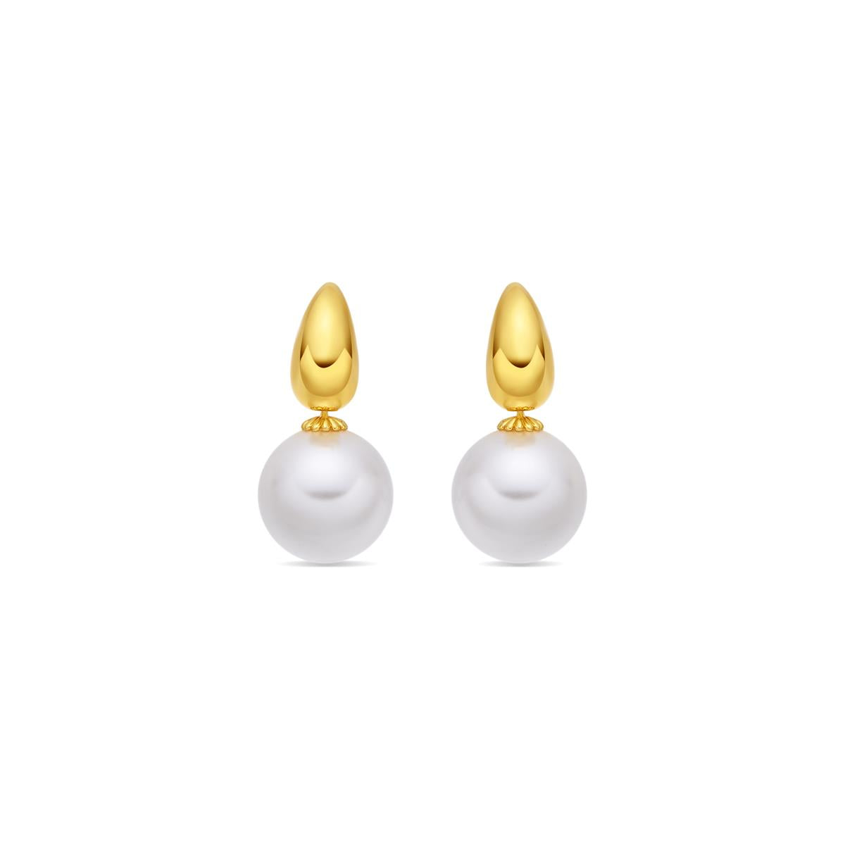Pendientes de Perla Blanca acabado en oro amarillo de 18k - Rosmi