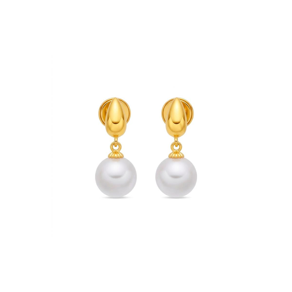 Pendientes de Perla Blanca acabado en oro amarillo de 18k - Rosmi